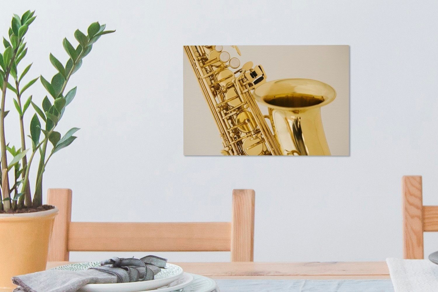 Wanddeko, Leinwandbild goldenen Leinwandbilder, St), Wandbild 30x20 Aufhängefertig, OneMillionCanvasses® Saxophons, cm Nahaufnahme (1 eines