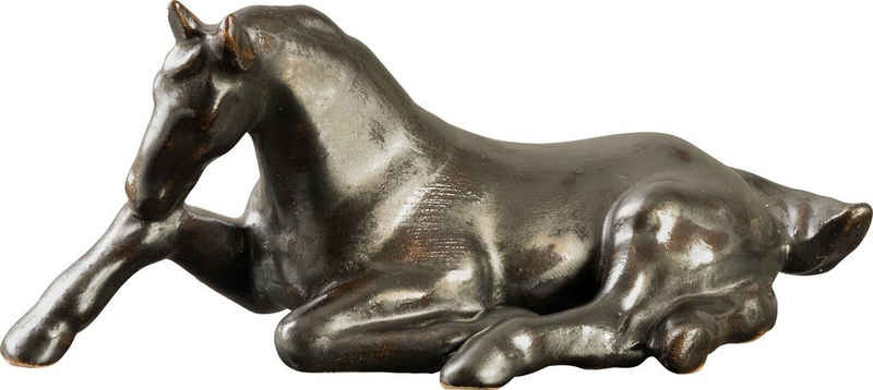 PLATINUX Dekofigur »Keramikfigur putzendes Pferd« (1 Stück), L/B/H:13x6,1x6,3cm Keramik-Figur mit Metalik Optik Handarbeit Dekoration Pferdefigur