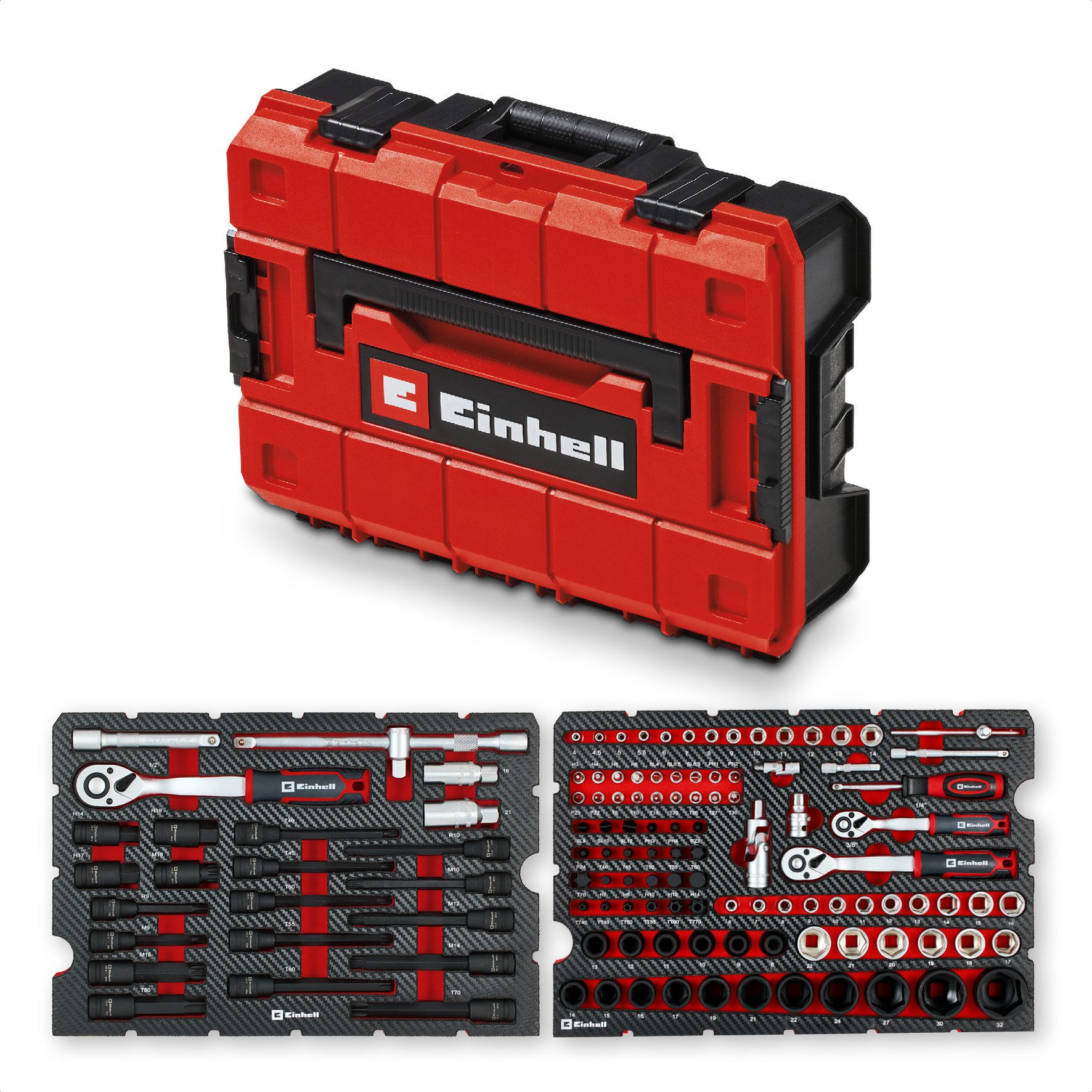 Einhell Werkzeugkoffer Werkzeugset KFZ, 121-tlg., kompatibel mit Einhell E-Case System