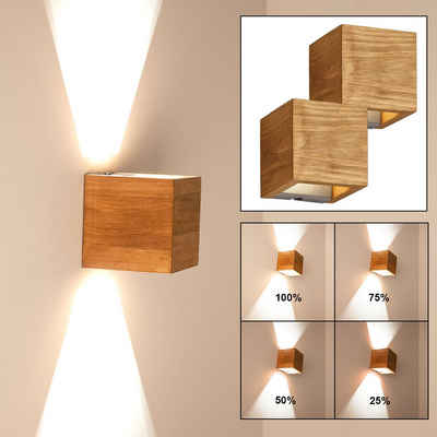 etc-shop LED Wandleuchte, LED-Leuchtmittel fest verbaut, Warmweiß, 2er Set LED Holz Wand Lampe DIMMBAR Wohn Zimmer Beleuchtung Up Down
