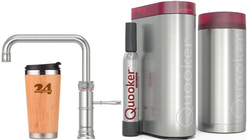 QUOOKER Küchenarmatur QUOOKER CLASSIC FUSION SQUARE COMBI+ B mit CUBE 2 (22+CFSRVSCUBE) (2-St) 100°C Kochendwasserhahn Edelstahl mit Trinkwassersystem