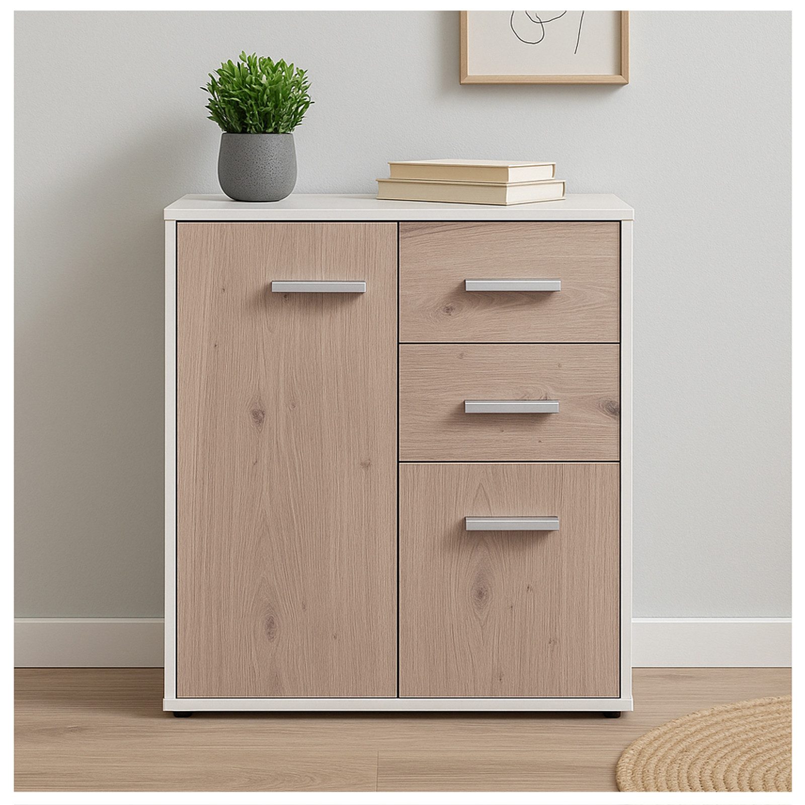 Sideboard Kommode mit 2 Schubladen Nina Weiß Artisaneiche