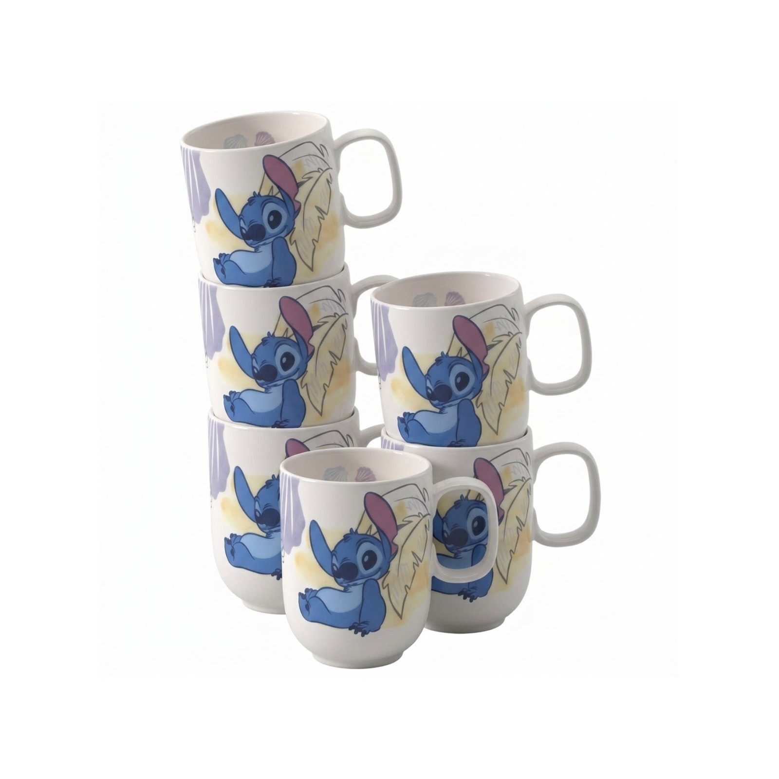 Villeroy & Boch Kinderbecher Disney Stitch Becher mit Henkel 280 ml 6er Set, 6-tlg., Porzellan