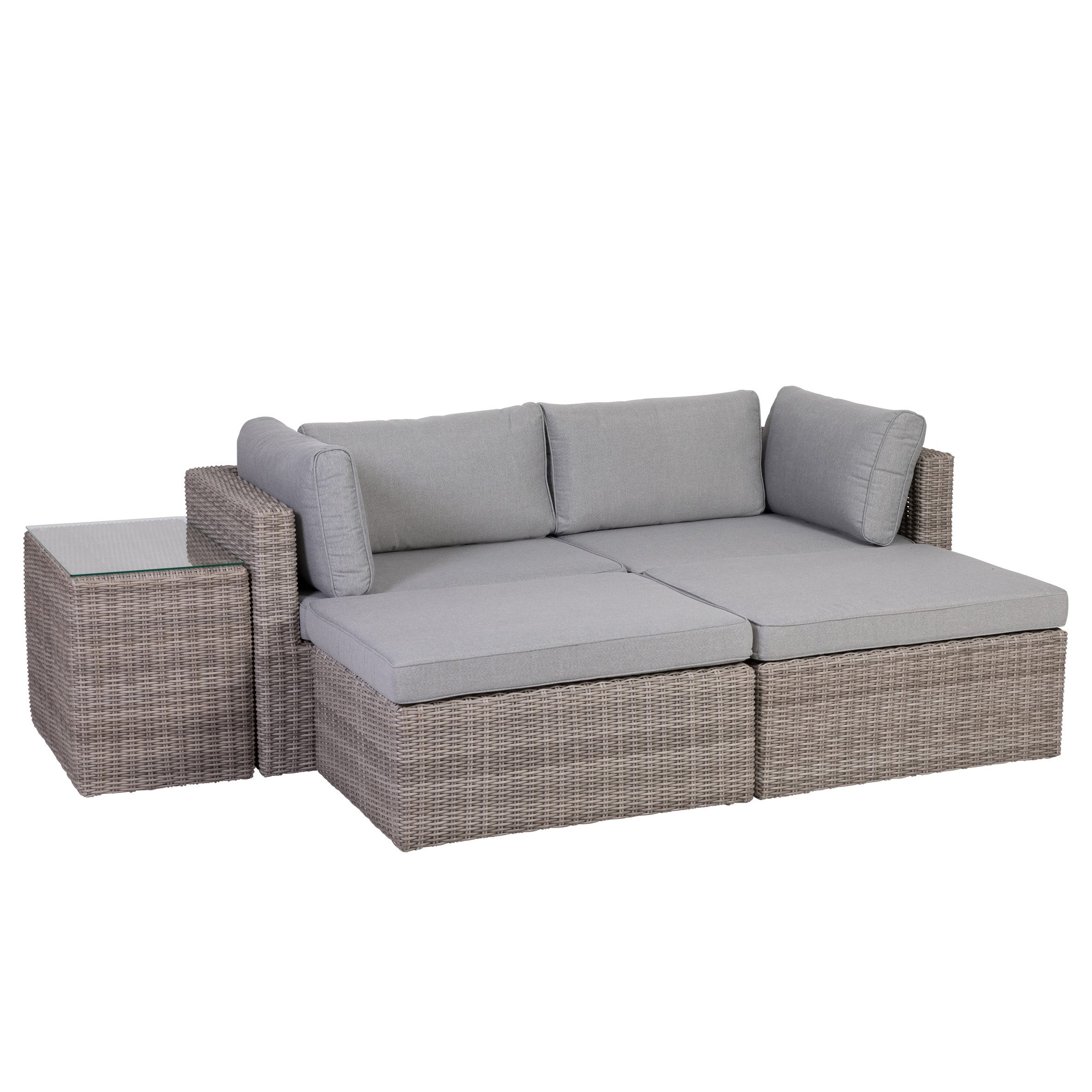 Greemotion Gartenlounge-Set Rattan Palma Rattanlounge Grau / Beige inkl. Auflagen