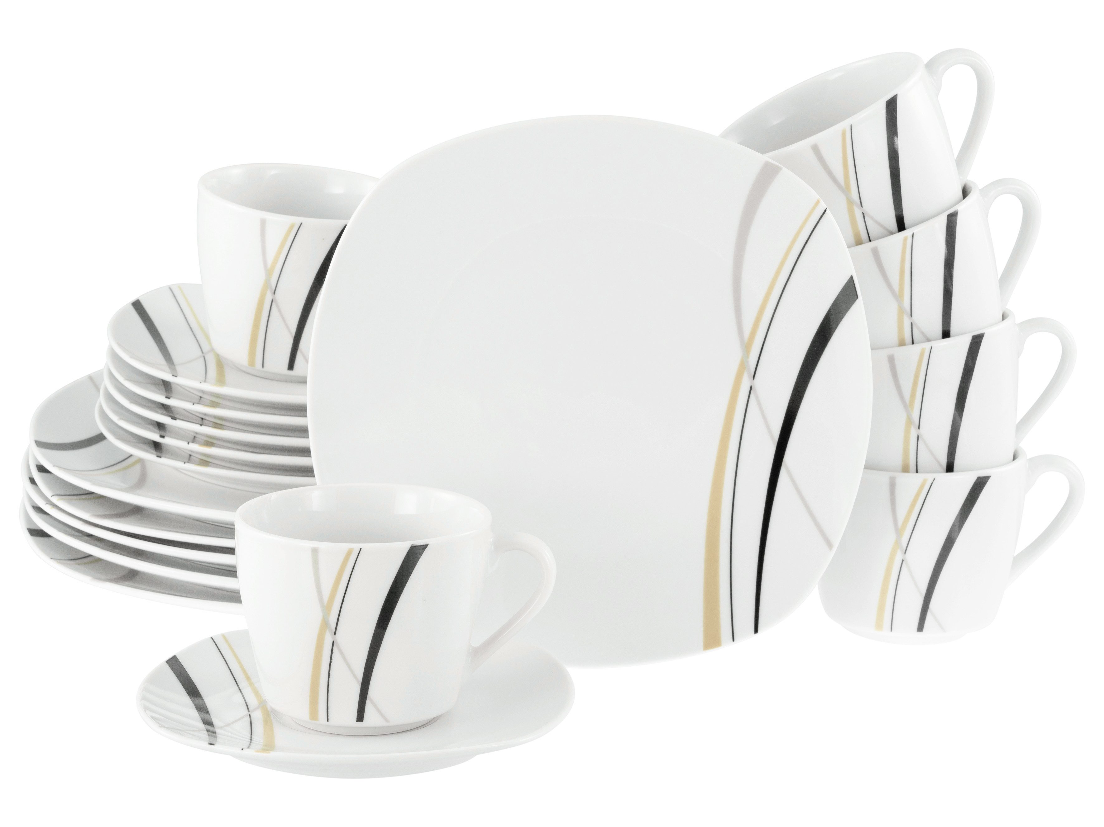 CreaTable Kaffeeservice Square City Line, Kaffee-Service 18-tlg (18-tlg), 6 Personen, Porzellan, Moderner Urban Style