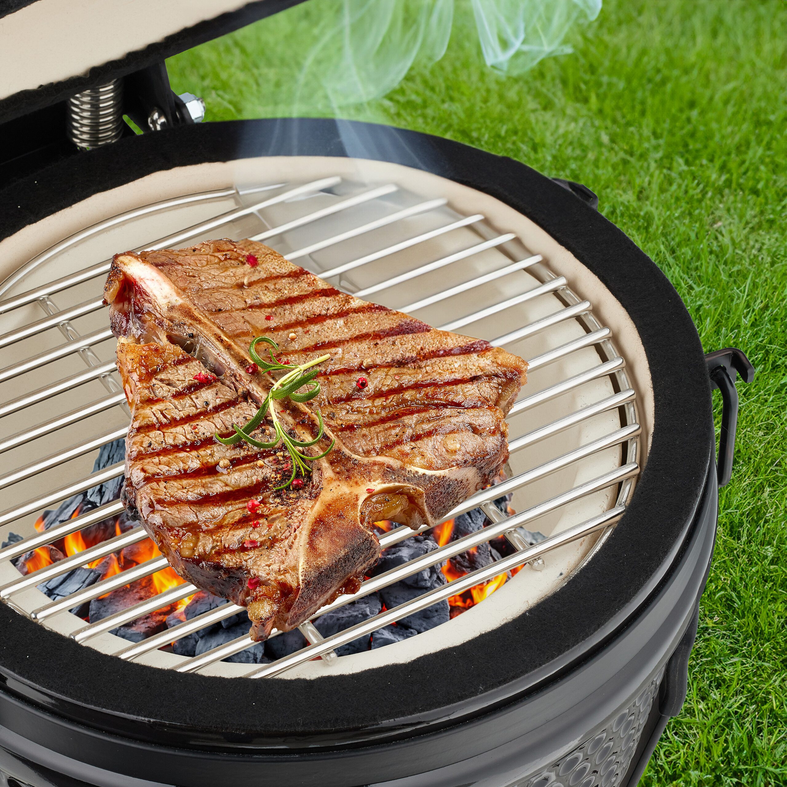 relaxdays Keramikgrill Kamado Grill aus Keramik, schwarz – Bild 2 von 5