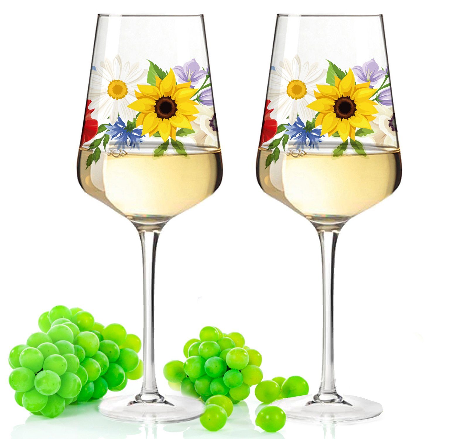 GRAVURZEILE Rotweinglas Leonardo Puccini Weinglas mit UV-Druck - Blumenbouquet Design, Glas, Sommerliche Weingläser mit Blumen für Aperol, Weißwein und Rotwein