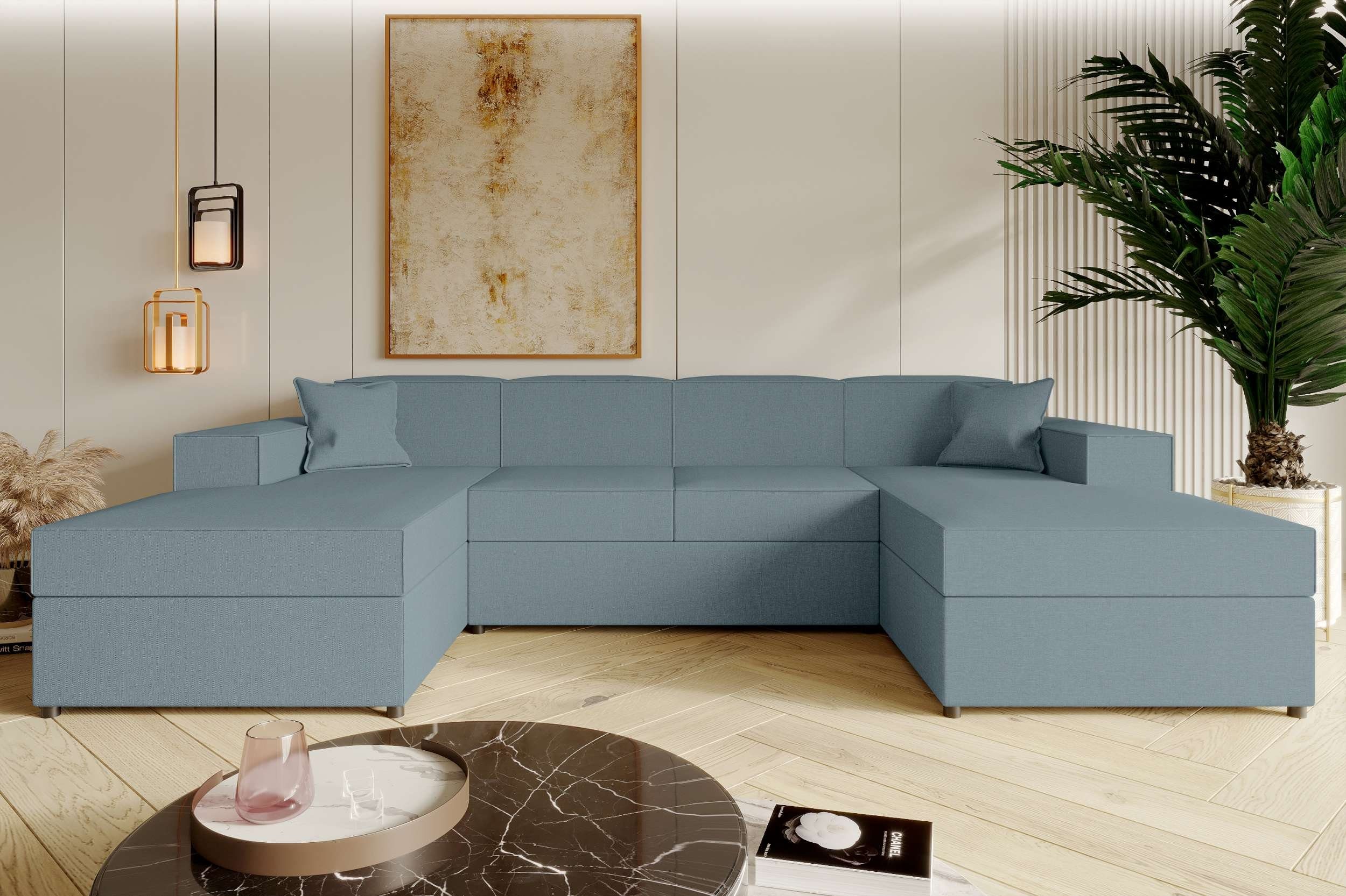 U-Form, Sergio, Sitzkomfort, Wohnlandschaft mit und Couch, Stylefy Design 2xBettkasten, Modern Bettfunktion