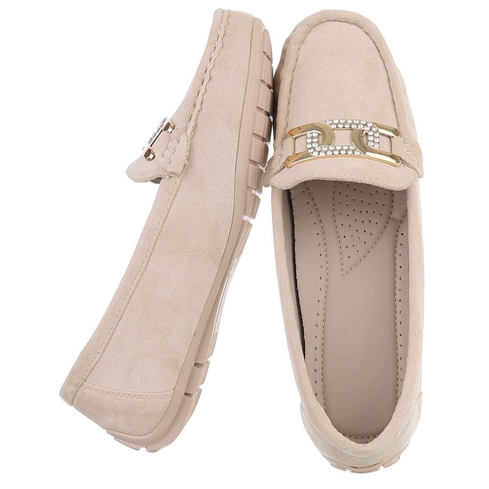Ital-Design Mokassin mit Glitzerdetails für Damen, vielseitig und bequem Slipper (91554492) Flach Mokassins in Beige