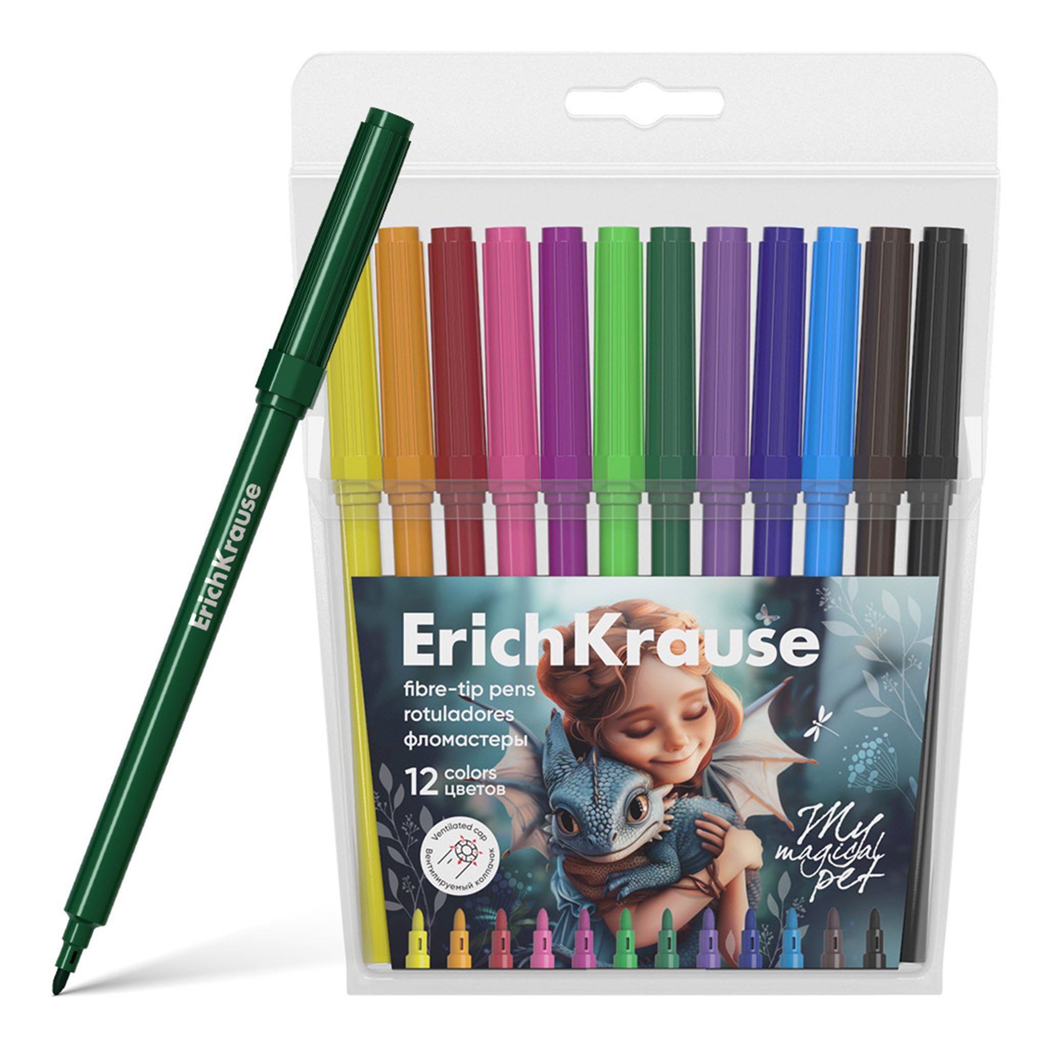 Erich Krause Filzstift, Filzstifte 2mm Magic Pet auswaschbar 12 Farben Set