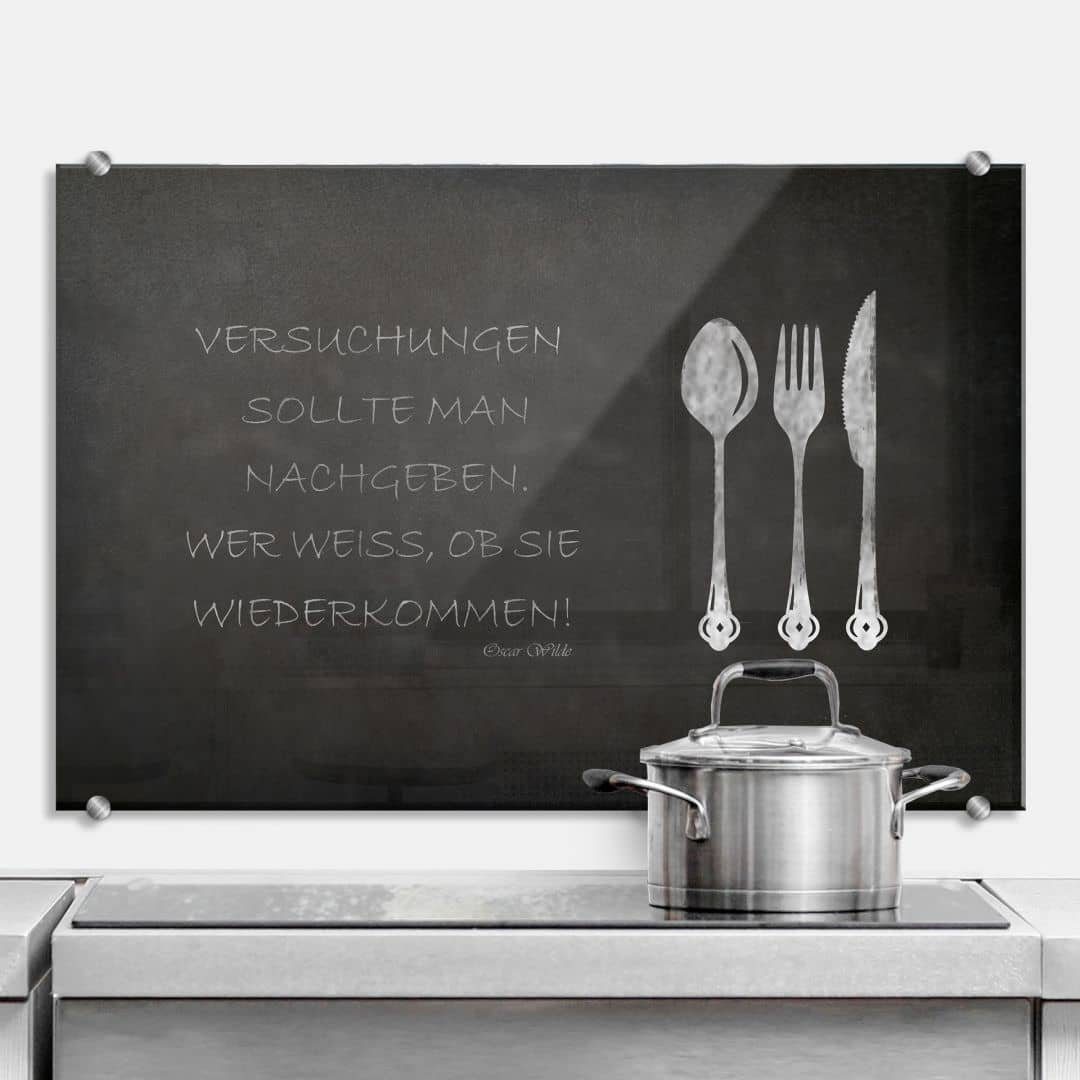 K&L Wall Art Spritzschutz Wandschutz Glas Spritzschutz Küche Schriftzug Versuchungen nachgeben