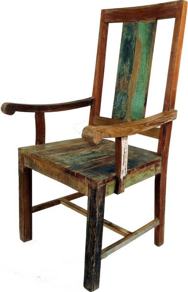 Guru-Shop Stuhl »Stuhl mit Armlehne aus Recycle Holz im ...