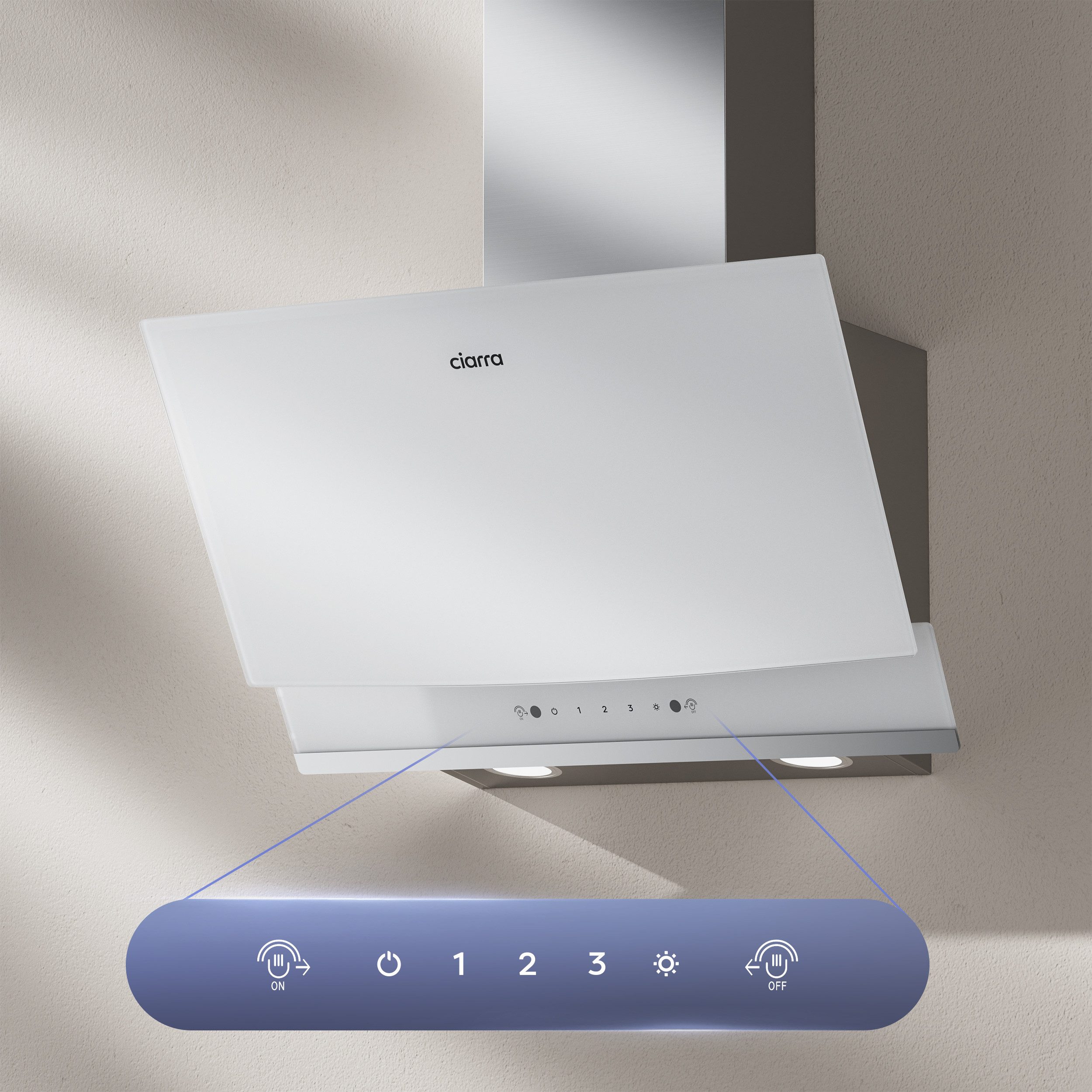 CIARRA Kopffreihaube 60 cm Dunstabzugshaube A+++ 710 m³/h Umluft & Abluft CBCW6736A mit Fettiltern & 2 Aktivkohlefiltern Gestensteuerung & Touch Control – Bild 5 von 5
