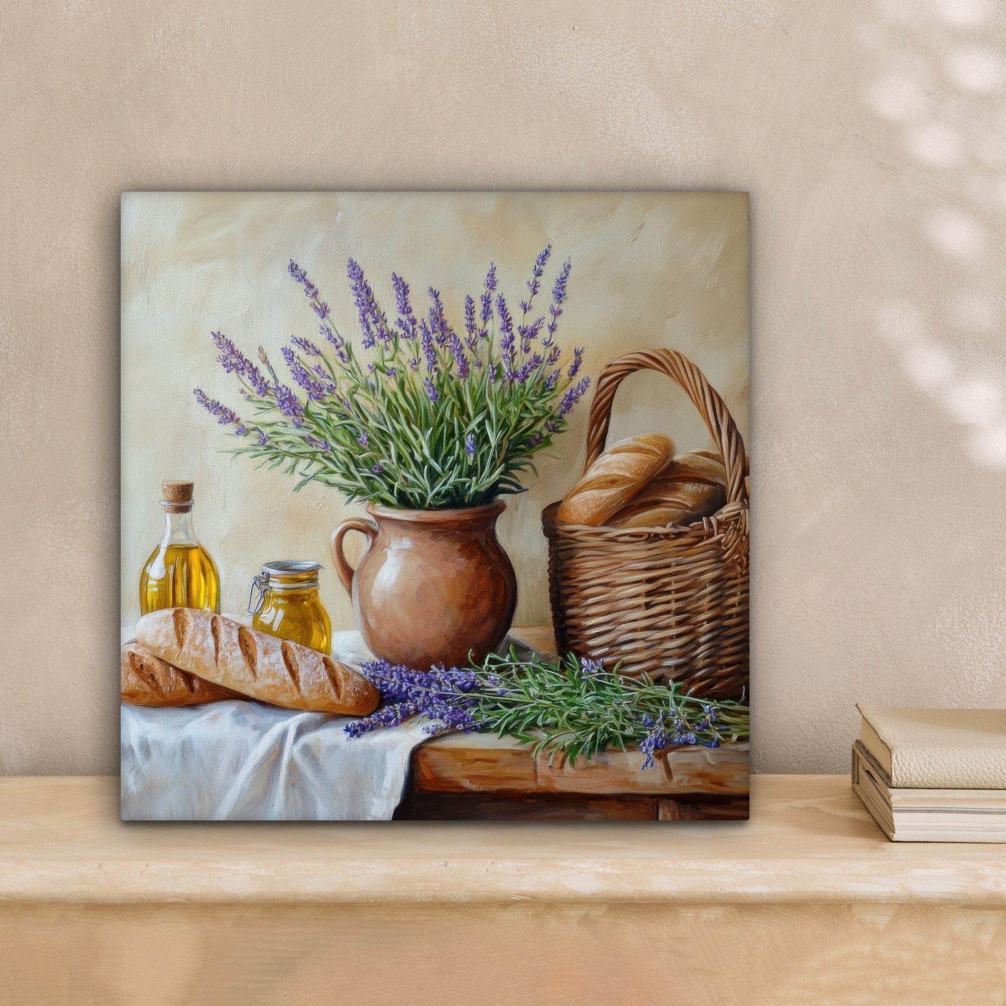 OneMillionCanvasses® Leinwandbild Lavendel - Brot - Stilleben, Fotodruck (1 günstig online kaufen