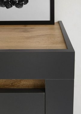 Furn.Design Highboard Rooky (Vitrine 2-türig Anthrazit, 96 x 136 cm), matt, mit Eiche Wotan