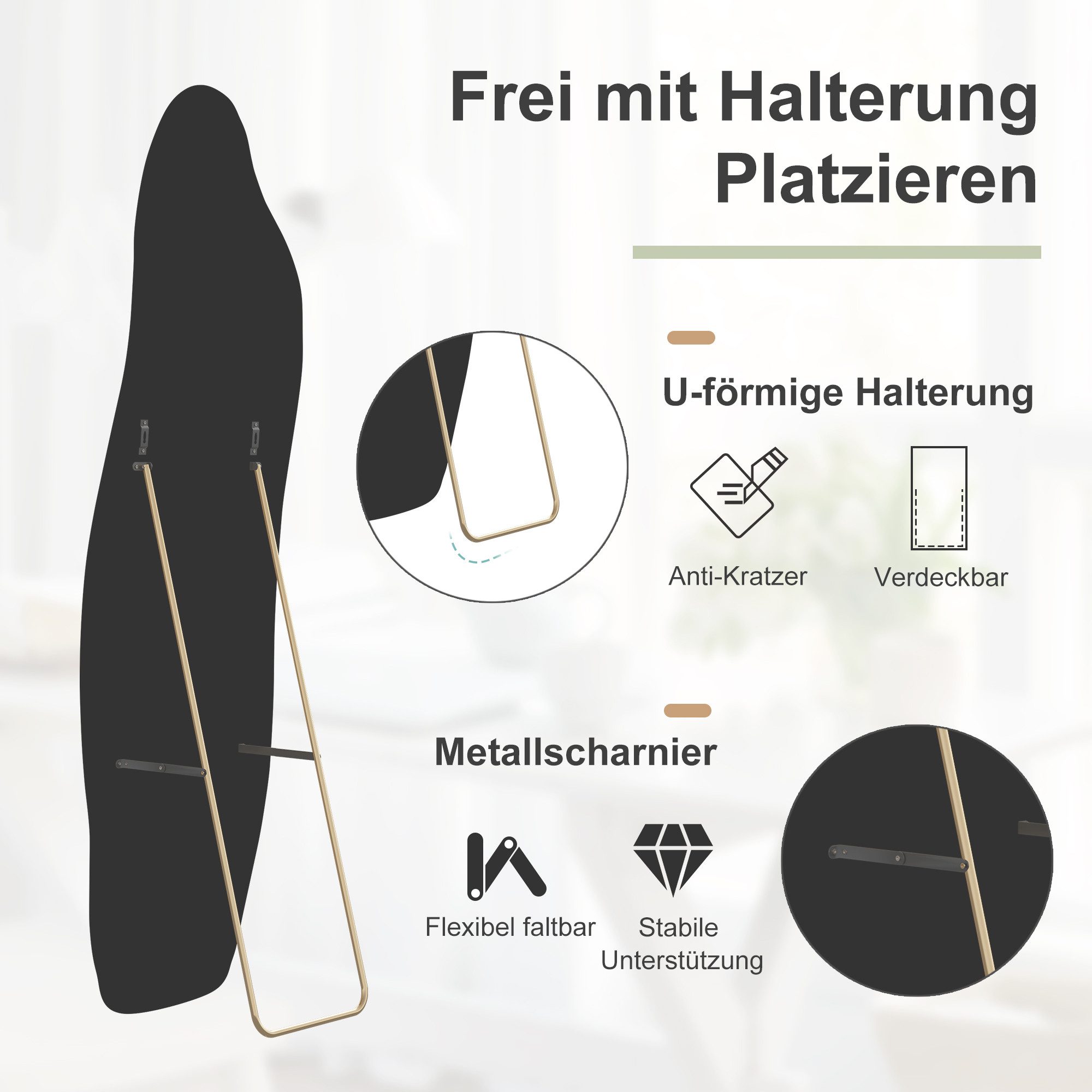 FUROKOY Ganzkörperspiegel Standspiegel mit Kristall-Samt Rahmen und verstarktem Glas, Asymmetrisch Wandspiegel,160x50cm,Schwarzer Rahmen