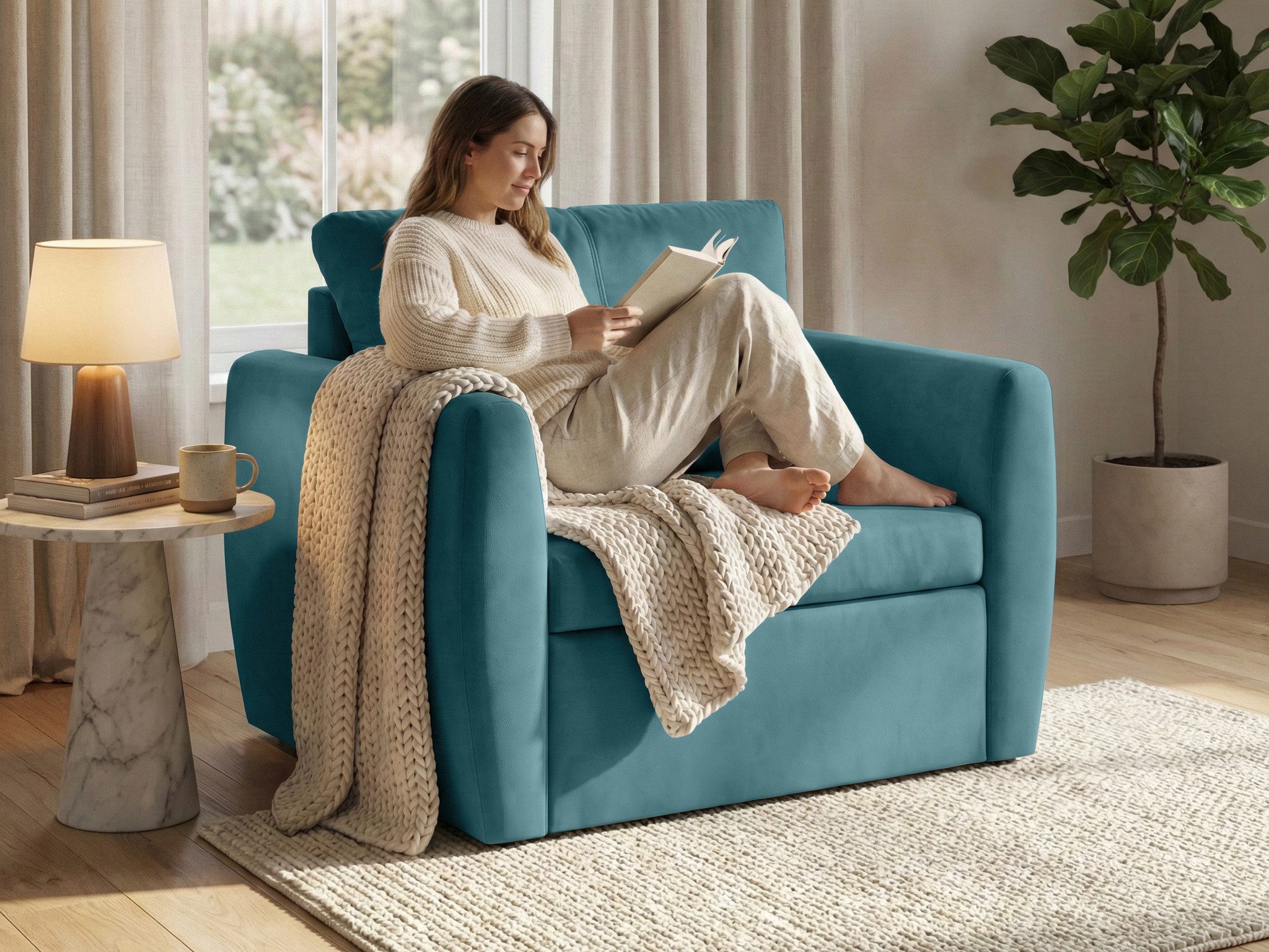 Beautysofa Relaxsessel KAMEL mit Schlaffunktion und Bettkasten (freistehend, kompakter Schlafsessel für Wohnzimmer & Gästezimmer, Velours TRINITY), Schlafsessel ausklappbar, moderner Sessel mit Liegefläche 188x82 cm