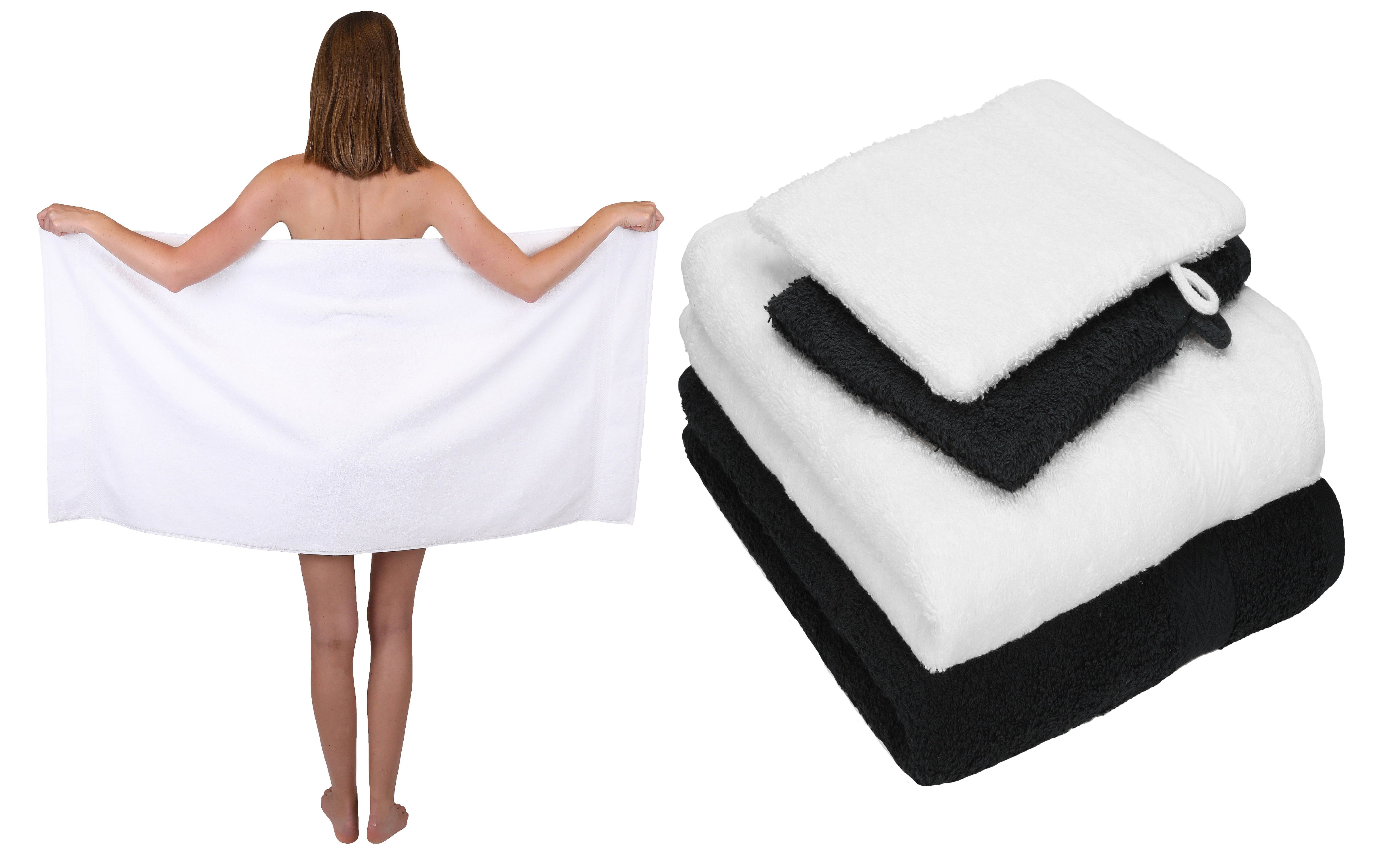 Betz Handtuch Set 5 TLG. Pack Waschhandschuhe, 2 Handtücher 100% Baumwolle Duschtuch 1 Handtuch weiß-schwarz Single 2 Set 100% Baumwolle