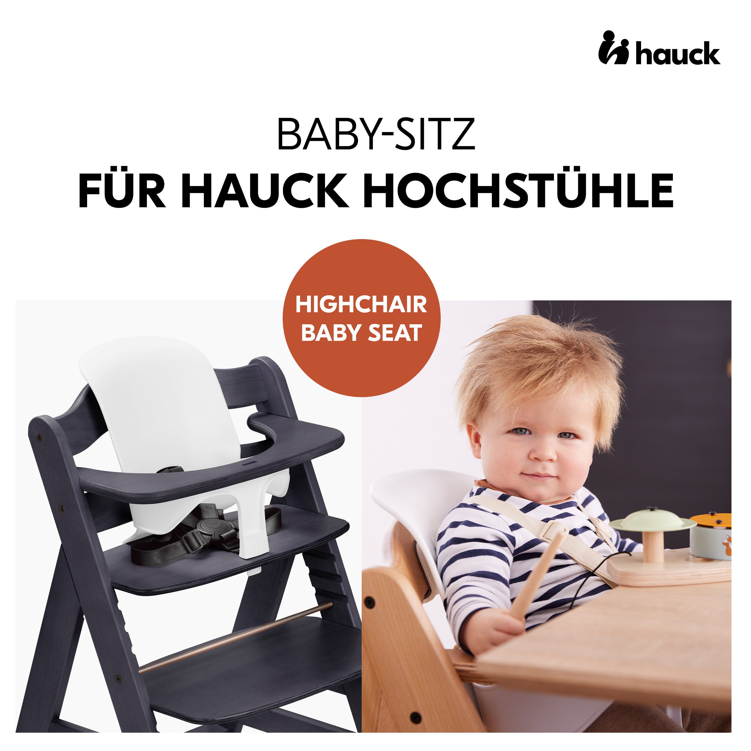 Hauck Hochstuhl Beta Plus - Dark Grey, Holz Kinderhochstuhl mit Baby-Sitz, Essbrett, Sitzauflage & Rollen