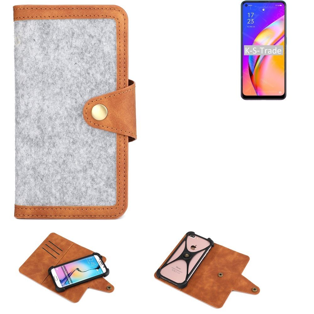 K-S-Trade Handyhülle für Oppo A94 5G, Handyhülle Schutzhülle Filz-Hülle Kunst-Leder hellgrau braun