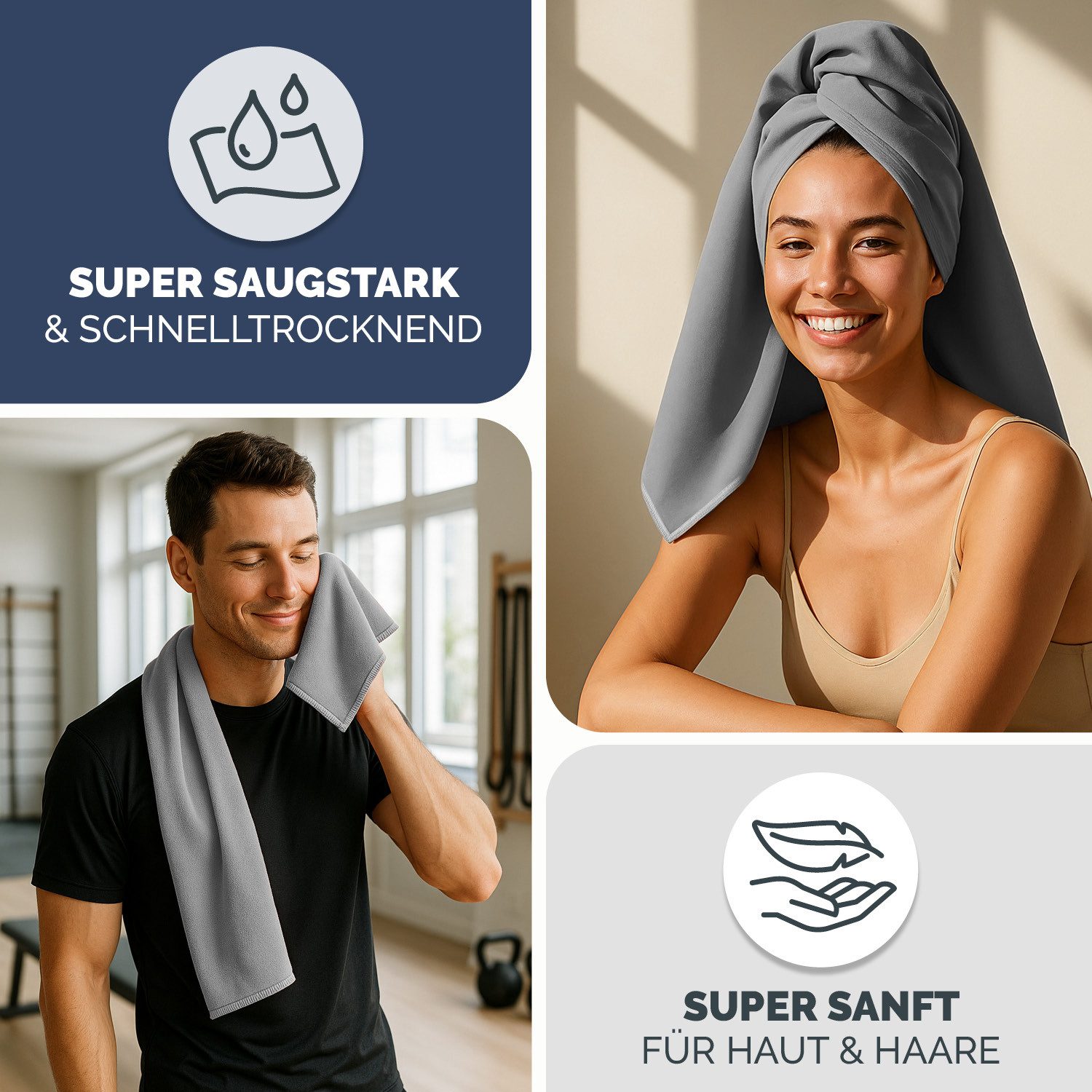 Blumtal Sporthandtuch Mikrofaser Handtuch - kompakte Mikrofaser Handtücher, Mikrofaser (inkl. Transporttasche, einzeln oder als Set verfügbar, 2-St), ultra leic – Bild 4 von 5