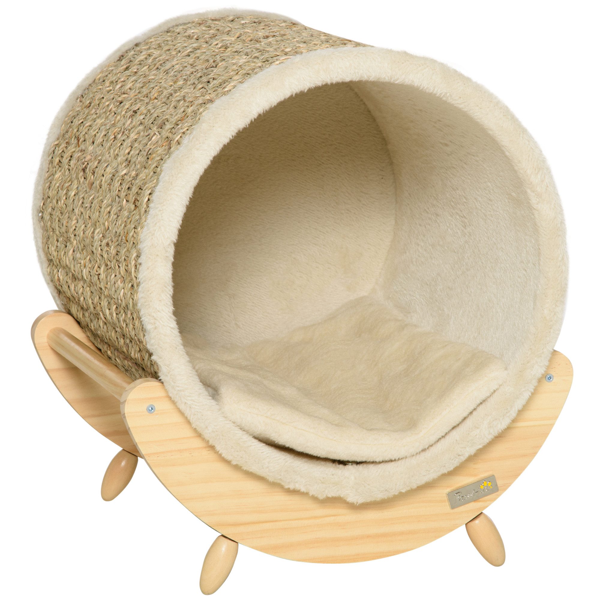 MC Star Tierbett Katzenhöhle mit Regal Katzenbett, Kratzunterlage, Kiefernholz, Flanell, Khaki, Natur & Beige, 41x38x43cm