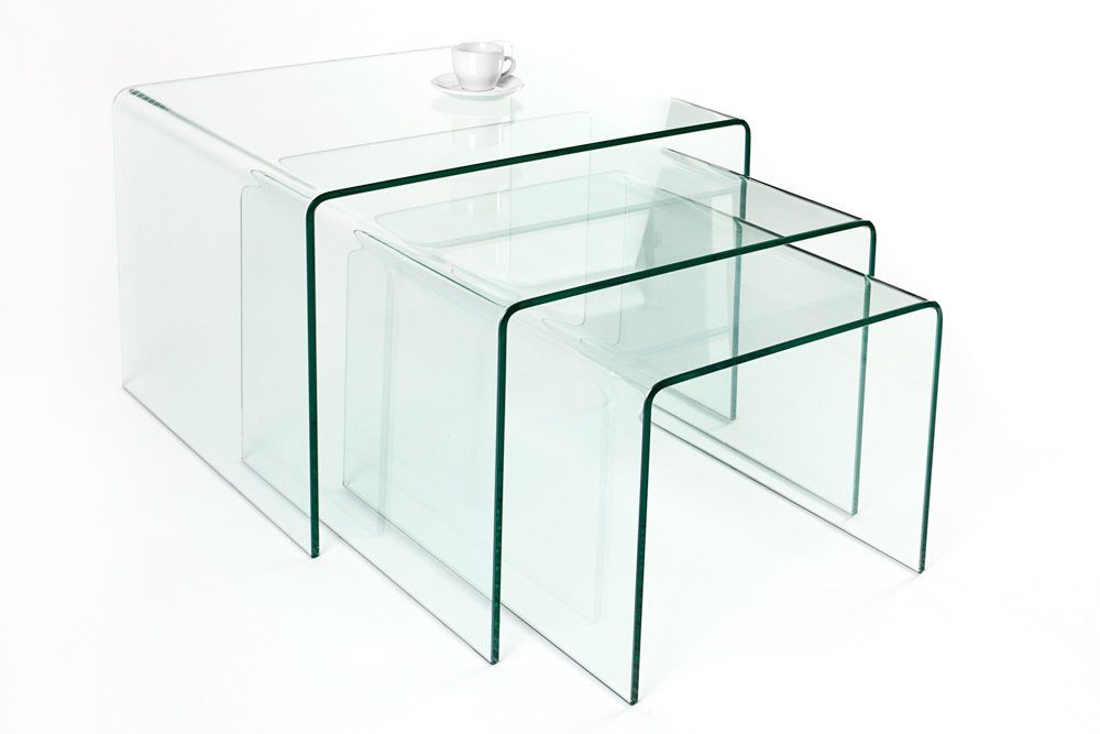 (Set, Wohnzimmer · riess-ambiente · FANTOME Glas Design 3-St), transparent eckig Couchtisch · Modern 60cm