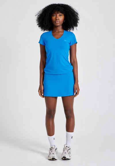 SPORTKIND Funktionsshirt Tennis T-Shirt V-Ausschnitt Damen & Mädchen cyan blau