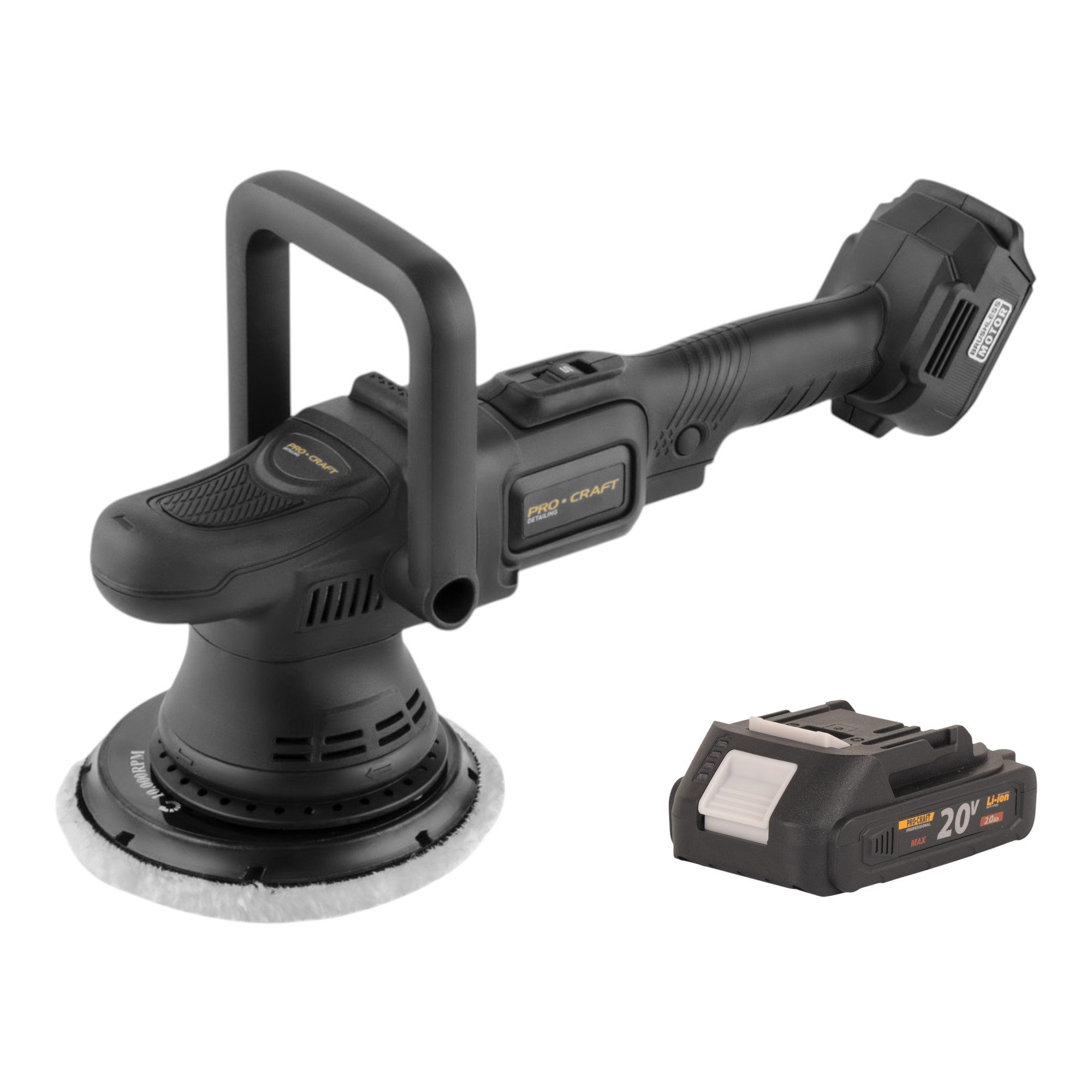 PRO CRAFT Akku-Poliermaschine PM22bb Akku Poliermaschine 20 Volt 150 mm + 1x Akku 2,0 Ah