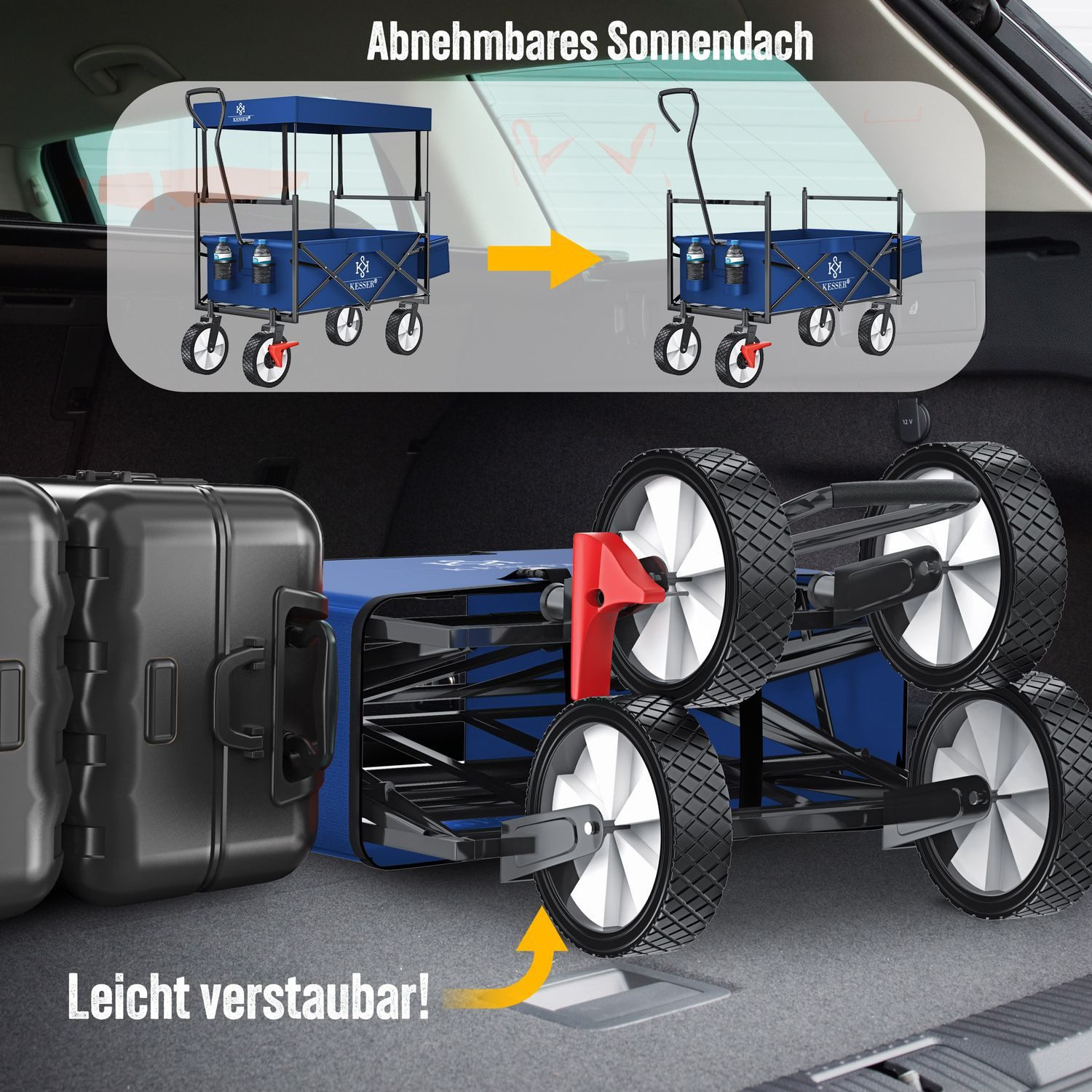 KESSER Bollerwagen, Bollerwagen faltbar mit Dach Handwagen Transportkarre Geräte