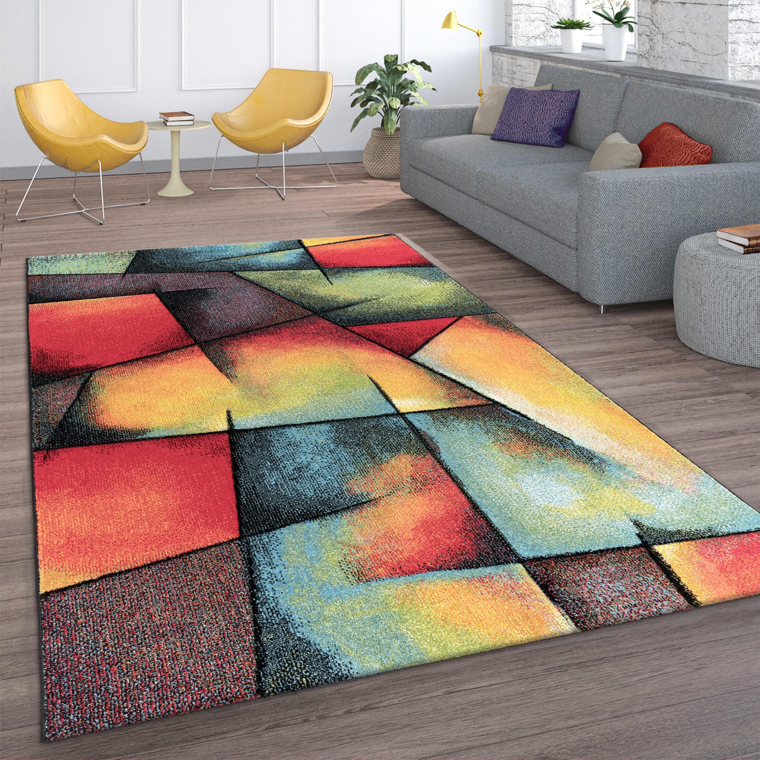 KADIMA DESIGN Teppich Farbverlauf Wohnzimmer schmutzabweisend Teppich Kurzflor, Rechteckig, Höhe: 16 mm, Florhöhe: 12 mm, 100% Polypropylen, Rechteckig, 160x230cm, Mehrfarbig