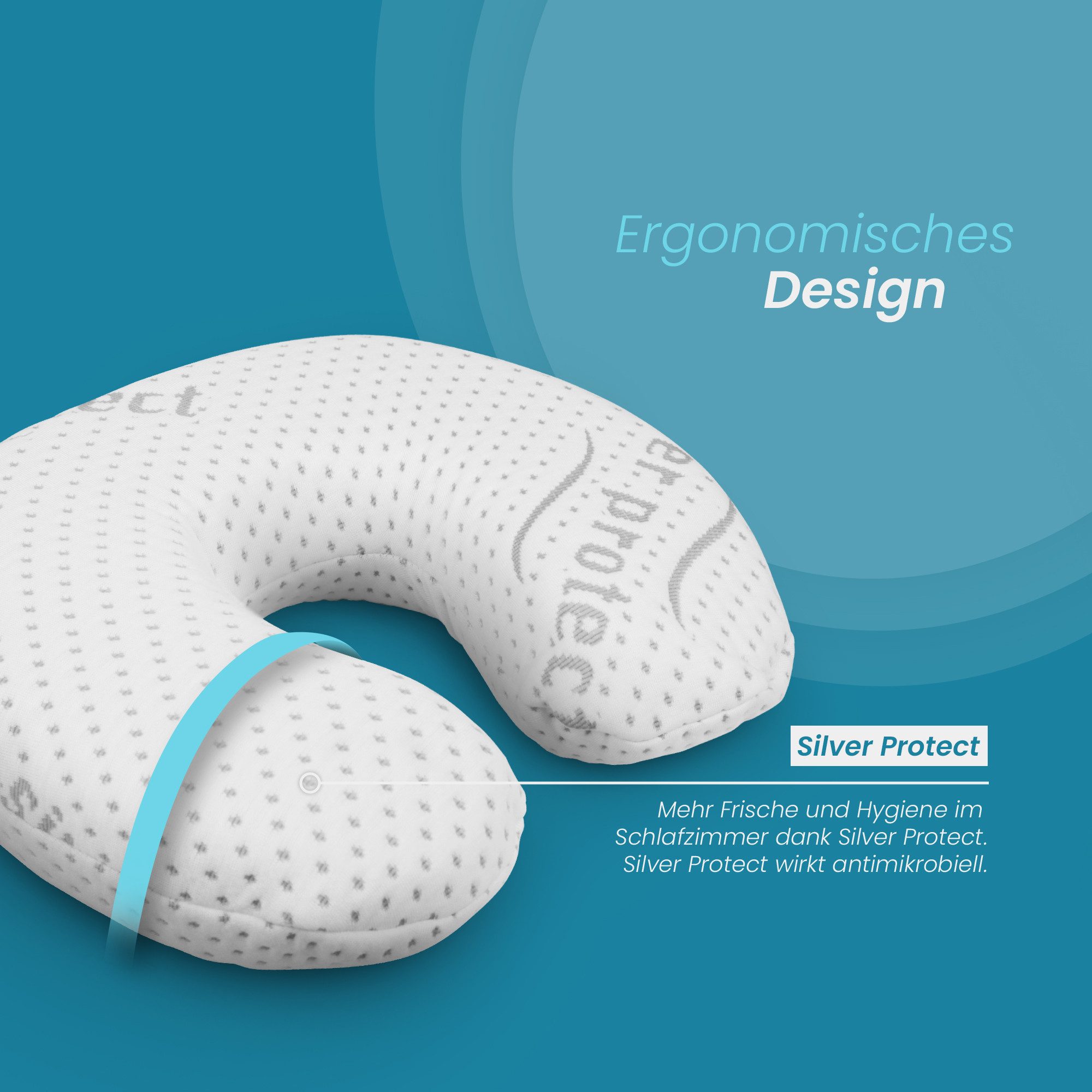 Bestlivings Nackenstützkissen aus Memory-Schaum "Silver-Protect", Füllung: Polyurethan, Bezug: Polyester, Seitenschläfer, Rückenschläfer, Bauchschläfer, Memory Foam Nackenkissen (Nackenhörnchen 30x35cm) Viscoelastisch