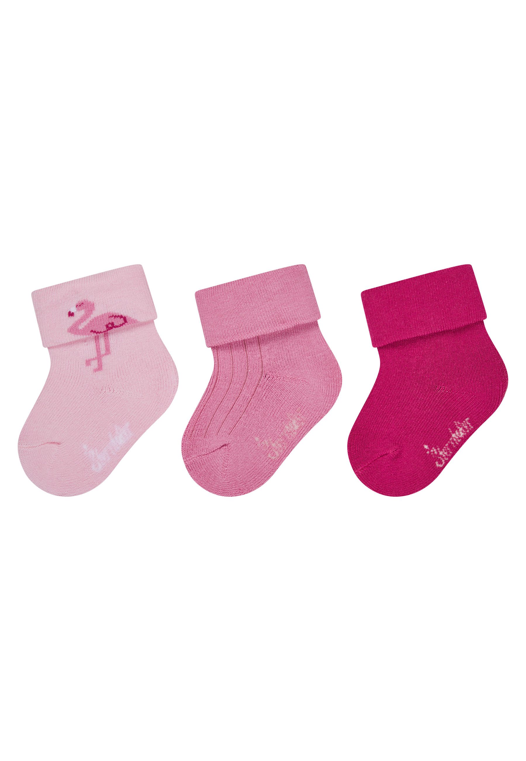 Sterntaler® Basicsocken Baby Socken 3er-Pack Flamingo (3-Paar, 3er-Pack) Baby Socken 3er mit Umschlag, Innenfrottee, weich, warm, atmungsaktiv