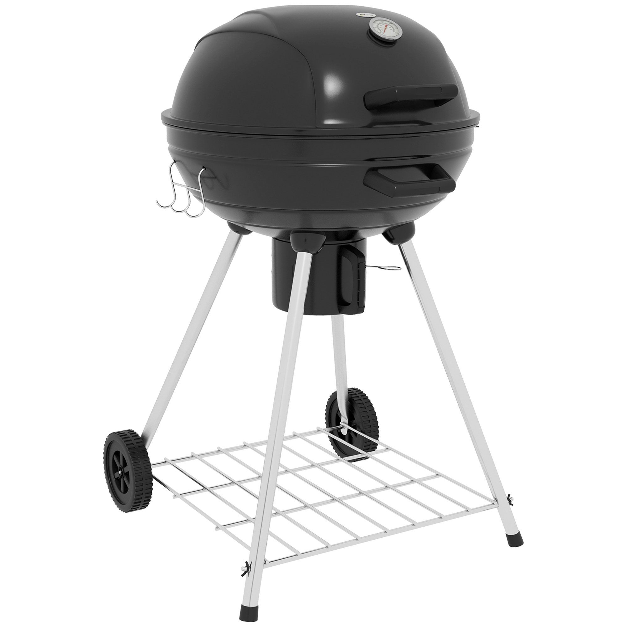 Outsunny Holzkohlegrill Campinggrill mit Grillrost, Rädern, Ablage, Grillwagen, Gartengrill, für BBQ Metall Schwarz 55 x 65 x 89 cm