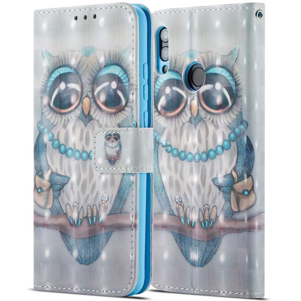 FITSU Handyhülle Handytasche für Huawei P Smart 2019 Hülle Eulen Motiv 6,21 Zoll, Case für Huawei P Smart 2019 Handyhülle, Handytasche mit Kartenfach