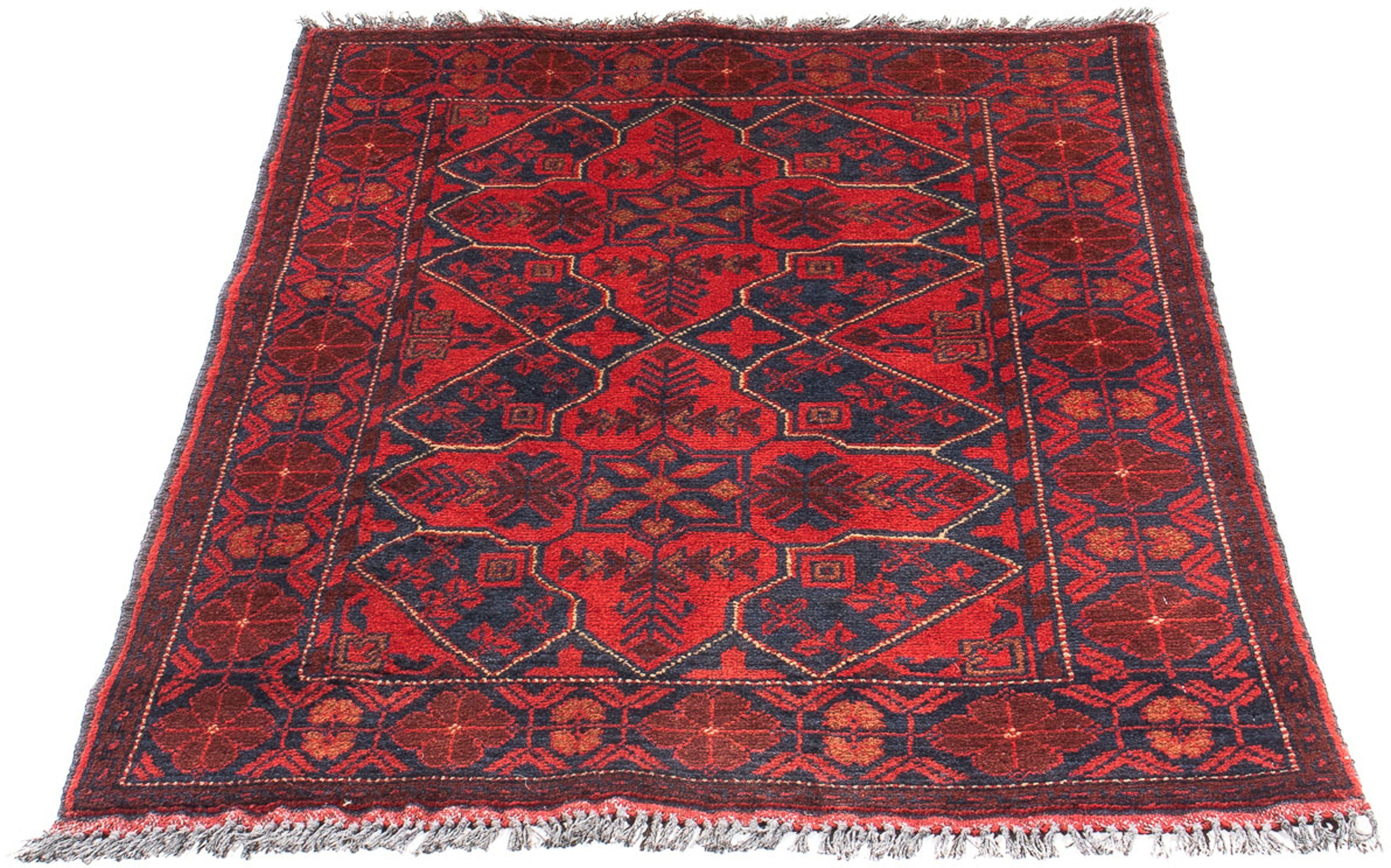 Orientteppich Afghan - Kunduz - 125 x 78 cm - dunkelrot, morgenland, rechteckig, Höhe: 7 mm, Wohnzimmer, Handgeknüpft, Einzelstück mit Zertifikat