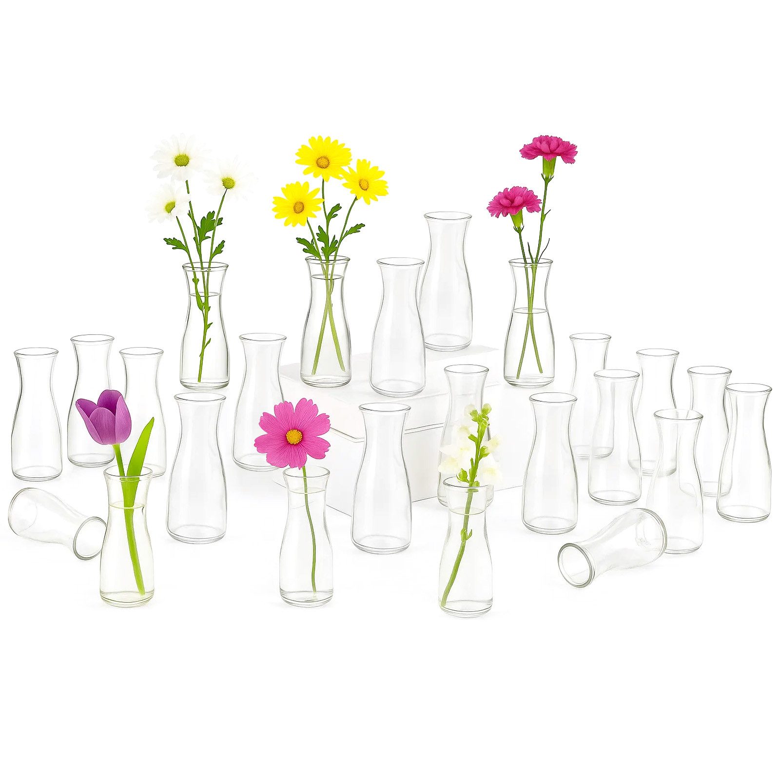 Youyijia Bodenvase 12/24er- Set Kleine Vasen für die Tischdekoration –kleine Glasvasen (24 St)