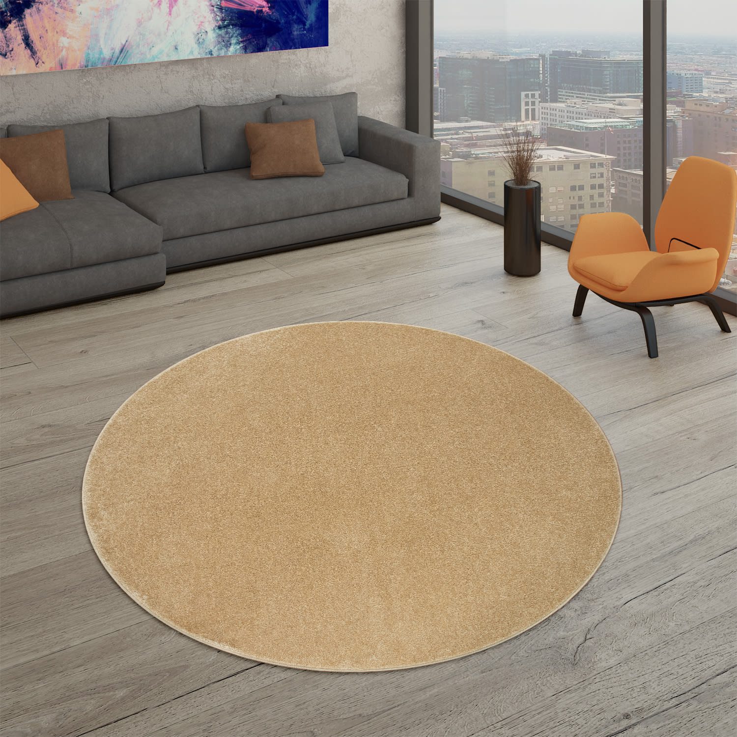 TT Home Teppich Diele, Esszimmer, Flur, Schlafzimmer, Wohnzimmer, Rund, Höhe: 12 mm, Wohnzimmer Teppich Kurflor Unifarbendes Design Modern Und Zeitlos