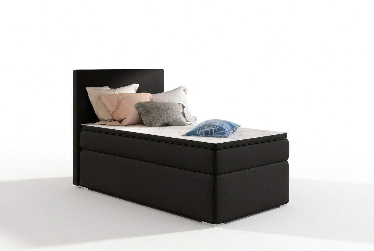 Xlmoebel Boxspringbett Luxus Boxspringbett 90x200cm Einzelbett Bett Schwarz Modern Neu (1-St., 1-tlg)