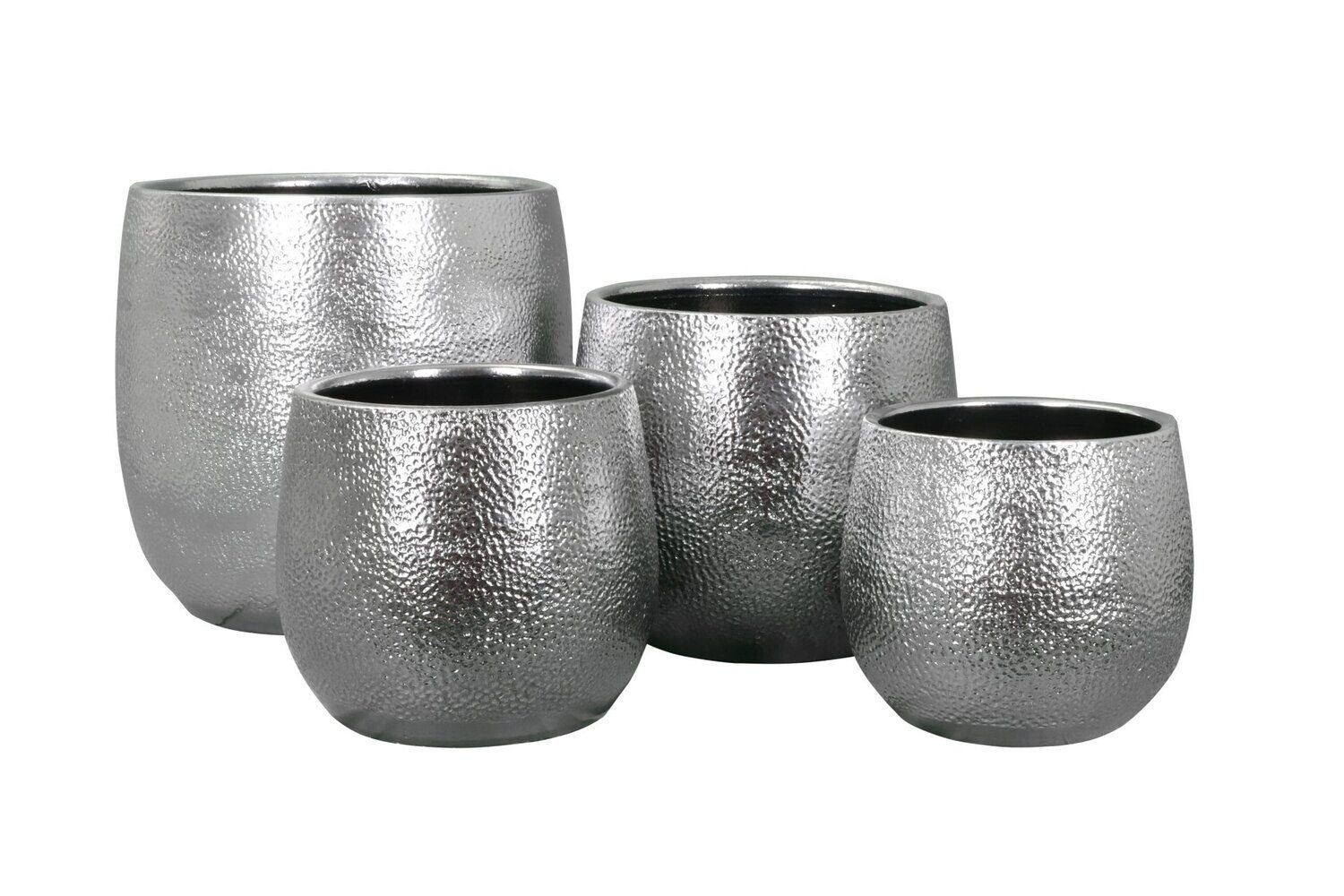 tegawo Übertopf 3er-Set handgefertigt Silber, in in Hammerschlagoptik Luxus-Keramik Portugal