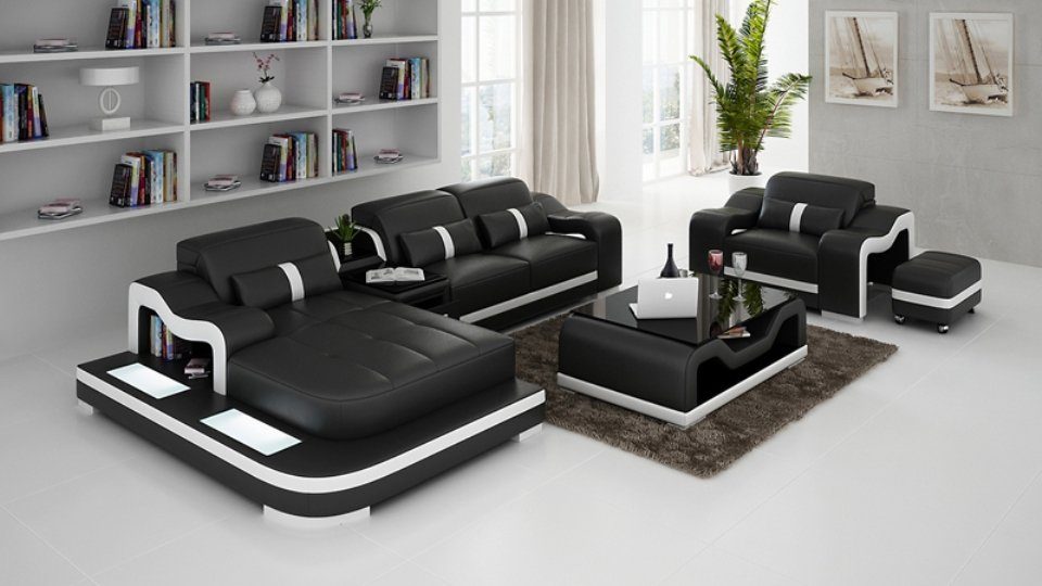 Wohnlandschaft Ecksofa G8027E Ecksofa, Modern Sofa Eck JVmoebel Design Ledersofa Couch
