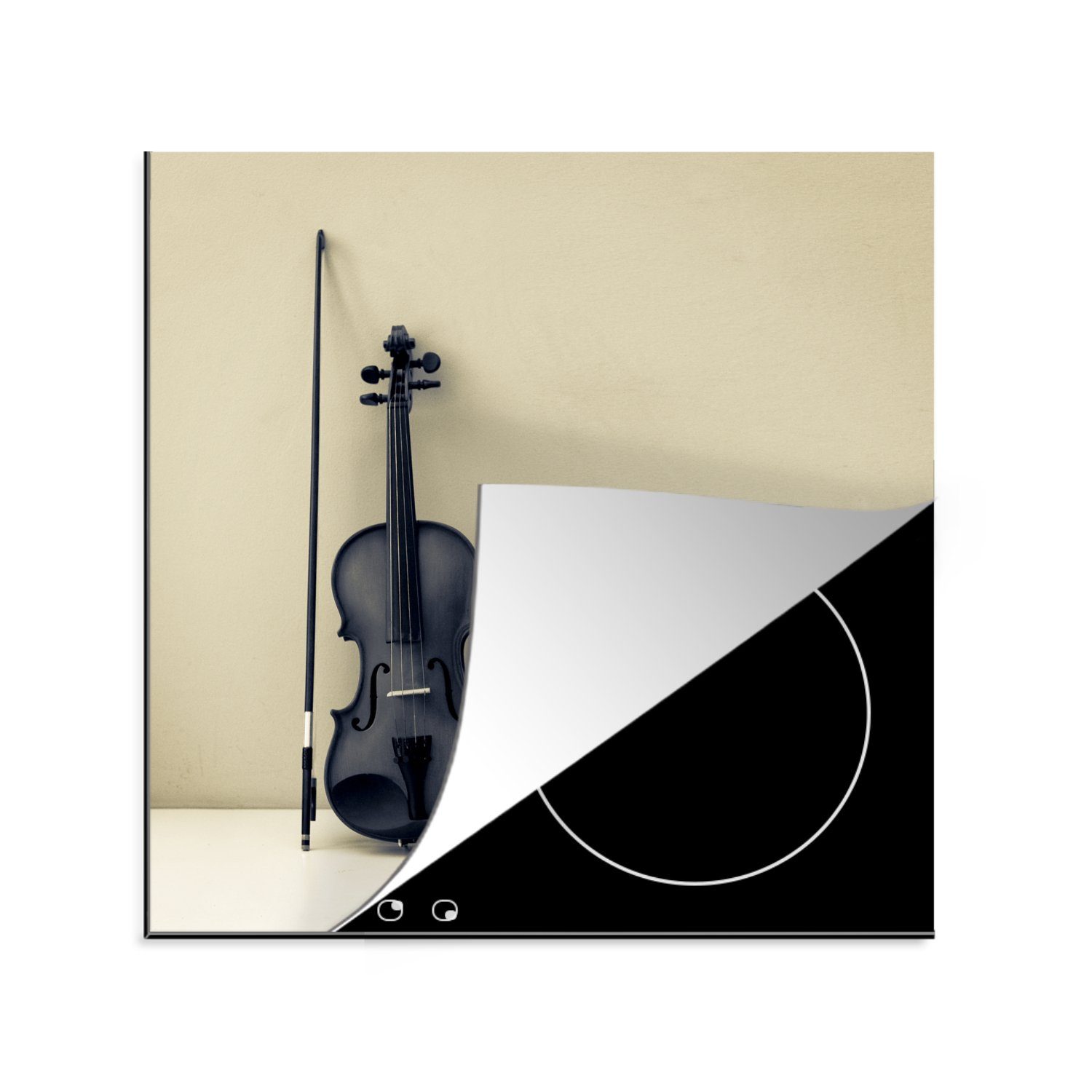 MuchoWow Herdblende-/Abdeckplatte Eine graue Geige lehnt an der Wand, Vinyl, (1 tlg), 78x78 cm, Ceranfeldabdeckung, Arbeitsplatte für küche