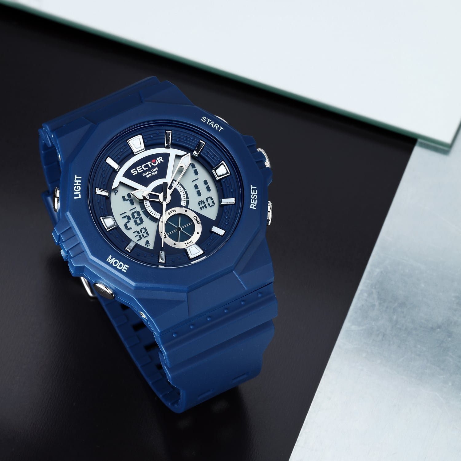 blau, Casual Armbanduhr groß Digitaluhr PURarmband Armbanduhr (ca. eckig, Sector Herren Herren Sector Digital, 55x51mm),