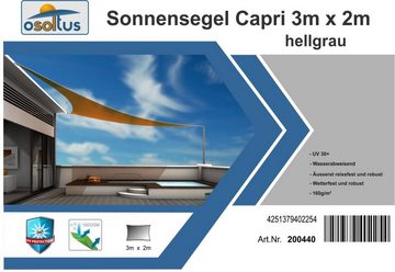 osoltus Seilspannsonnensegel Sonnensegel 3m x 2m hellgrau rechteckig Capri Sonnenschutz