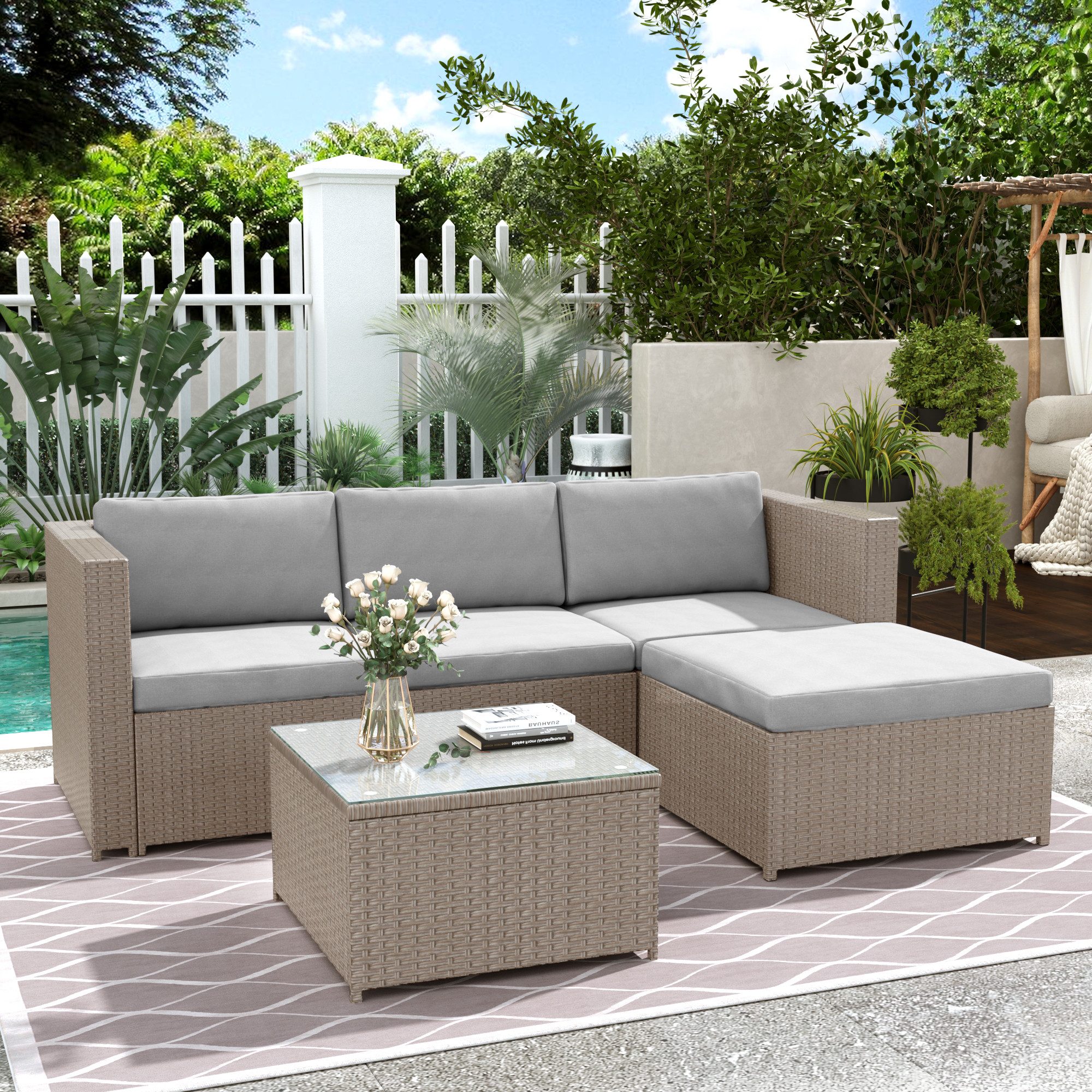Flieks Gartenlounge-Set, (2-tlg), Polyrattan Gartenmöbel mit kissen und Tisch