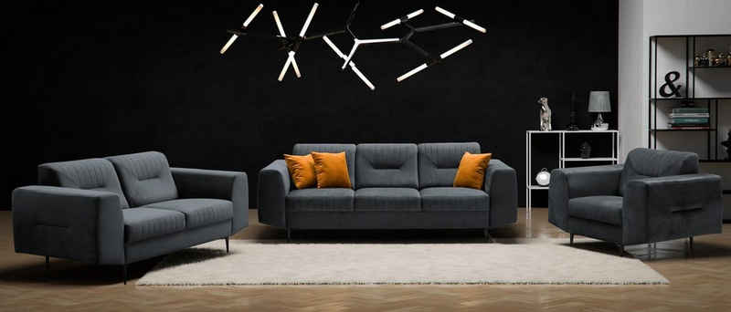 Beautysofa Polstergarnitur VENEZIA, (Sessel + 2-Sitzer Sofa + 3-Sitzer Sofa im modernes Design), mit Metallbeine, Couchgarnituren aus Velours