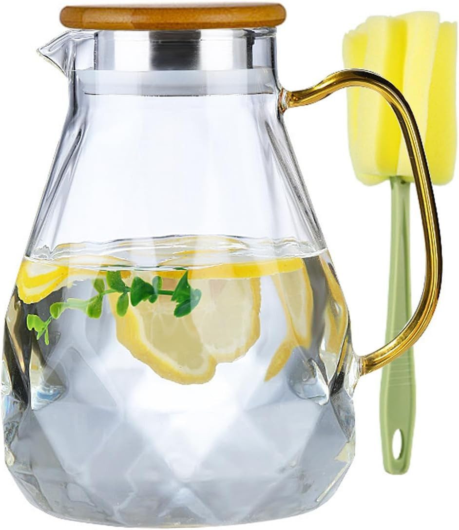 FELIXLEO Karaffe Karaffe aus Borosilikatglas mit Deckel und Ausgießer-2L Glass Jug, (1-tlg)