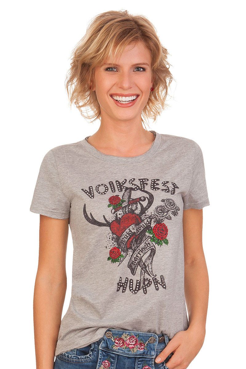 MarJo Trachtenshirt Trachtenshirt Damen - GRETL - grau