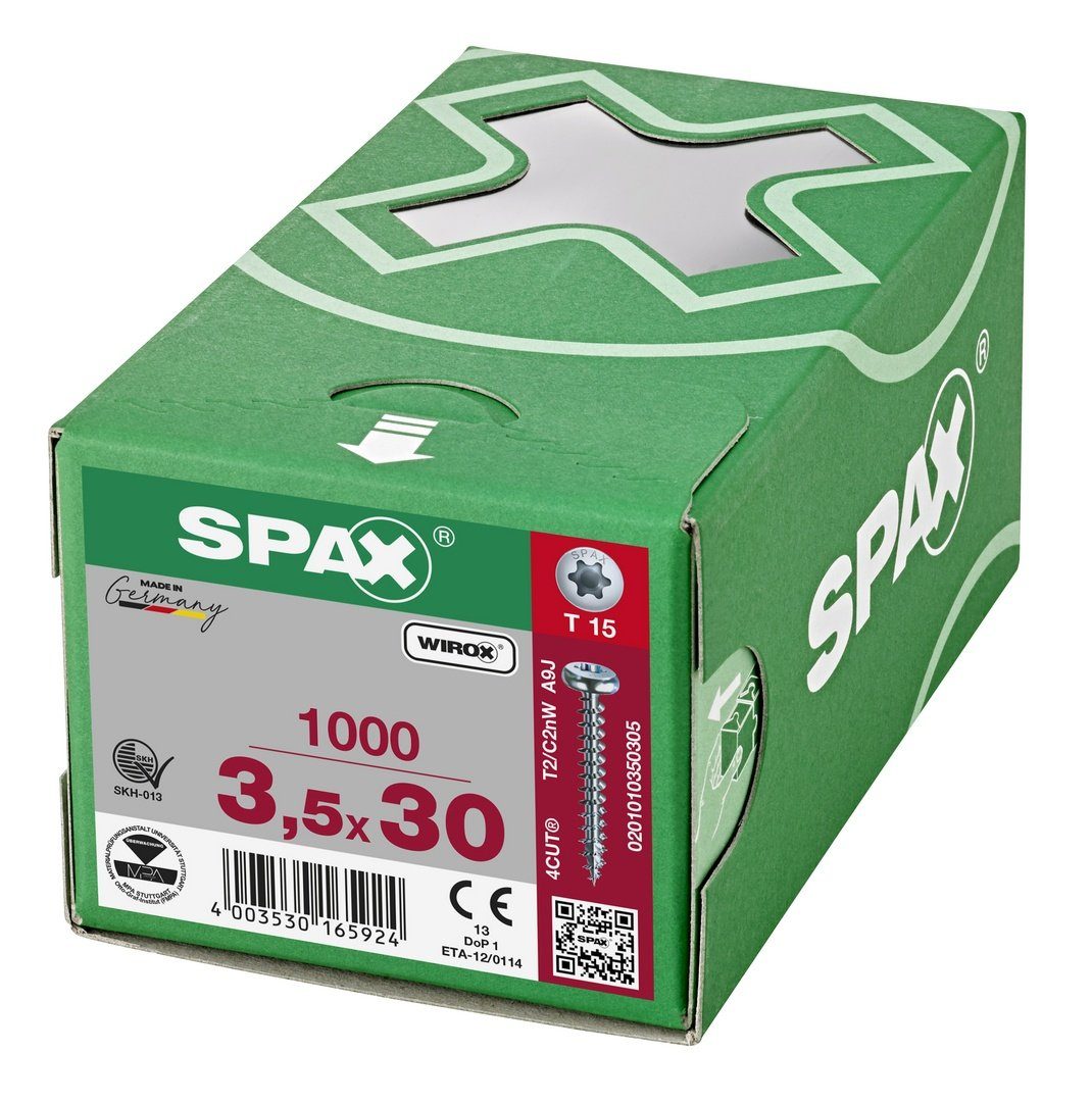 verzinkt, weiß mm SPAX 1000 (Stahl Universalschraube, Spanplattenschraube St), 3,5x30