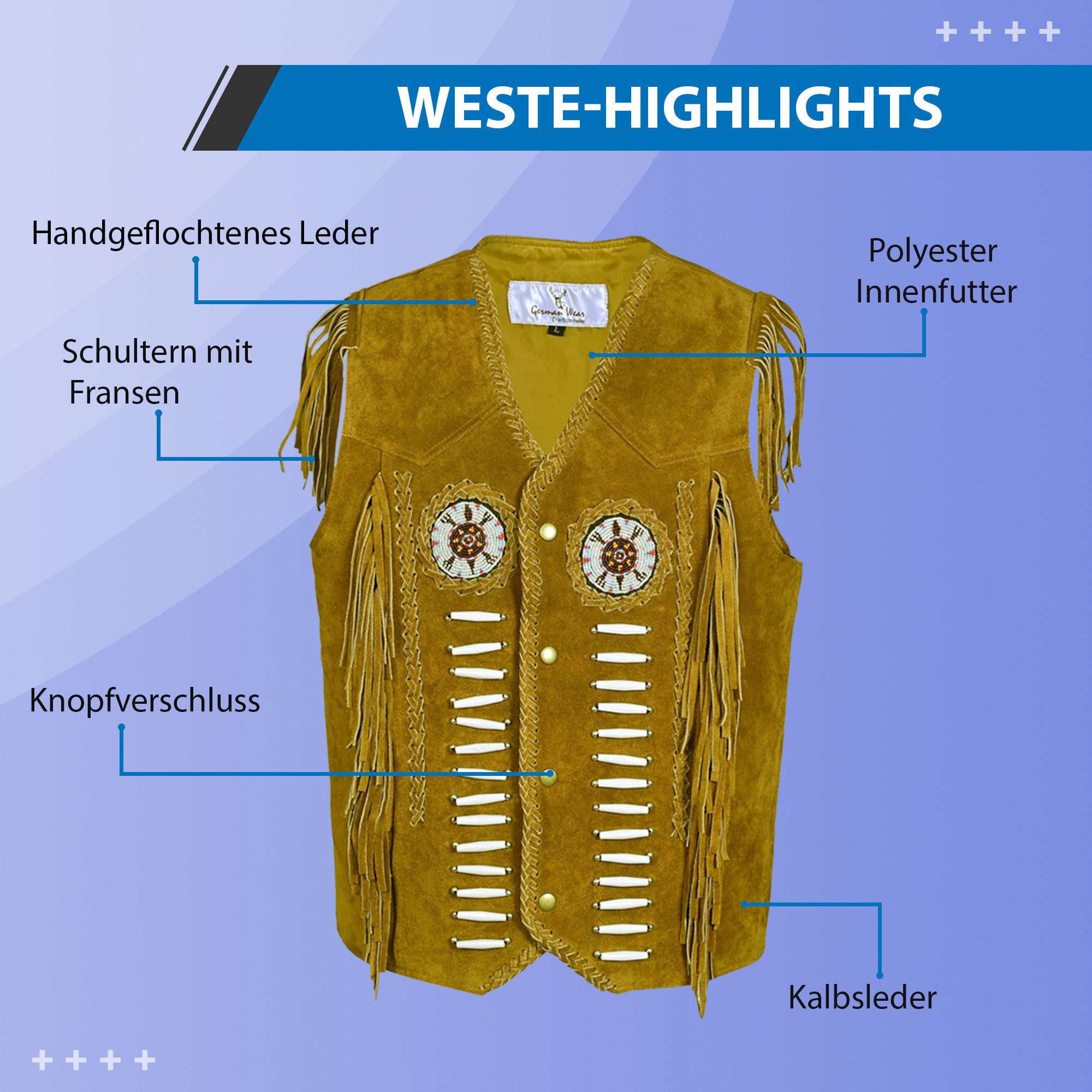 German Wear Reitweste GW950-Weste Western Lederweste Tracht Weste Reiter weste Lederkutte
